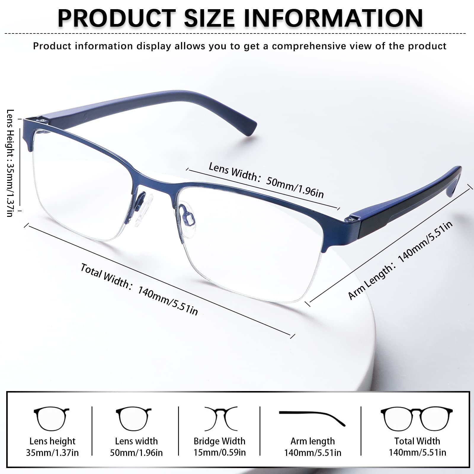 Blue Light Blocking Reading Glasses for Men - Progressive Multifocal Computer Glasses with Spring Hinge & Half Metal Frame - Perfect for Office Work, Screen Use, and Daily Reading