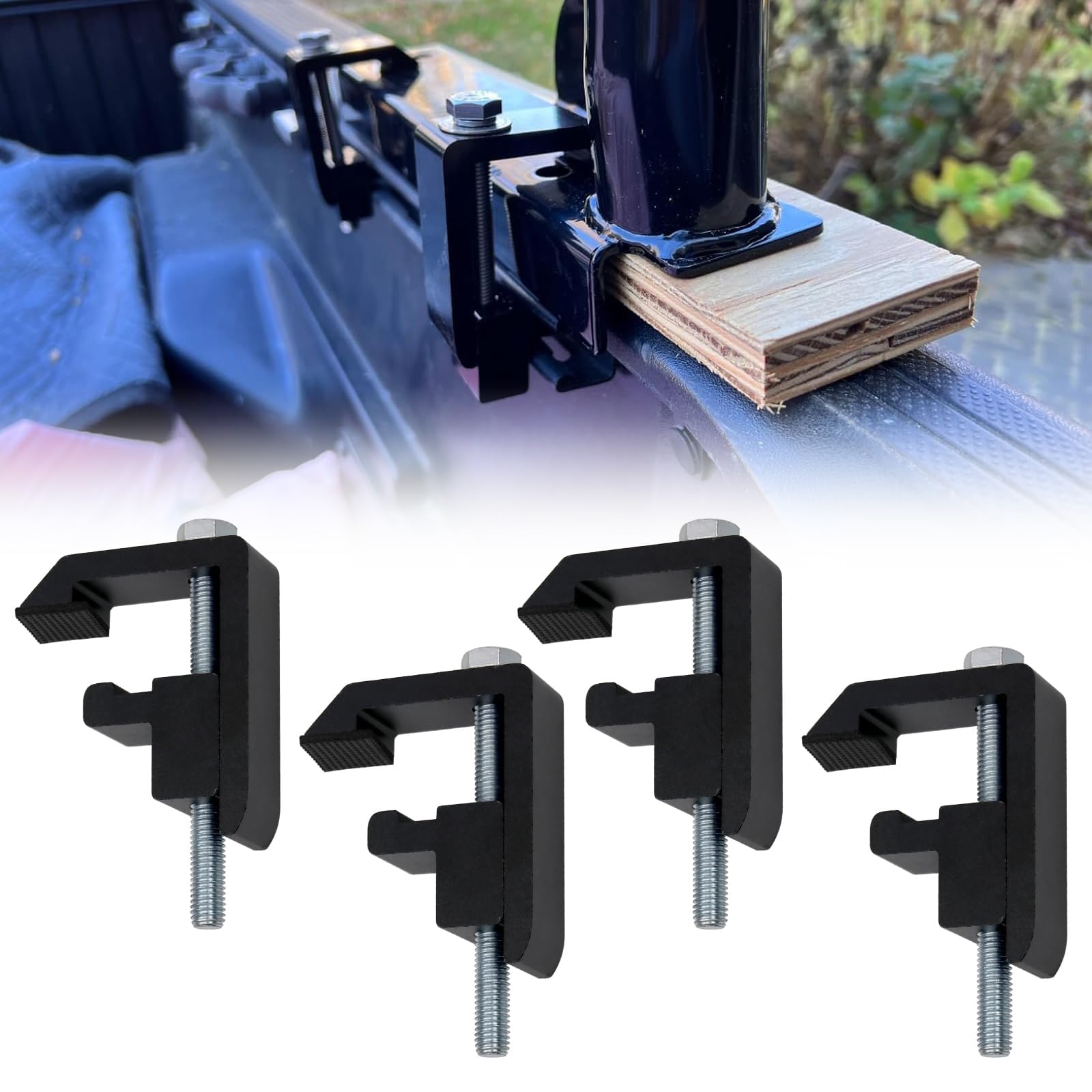 RULLINE Utility Track System Mounting Clamp Set (4-Pack) - Compatible with Toyota Tacoma & Tundra Truck Caps & Camper Shells | Heavy-Duty Aluminum Clamps for Secure Cargo Management | Perfect for Camping, Off-Roading & Work Truck Accessories