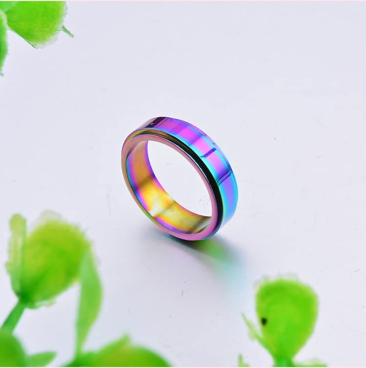 Men's Comfort Fit Wedding Ring Set - Stainless Steel Silver Rainbow Spinner Engagement Band with Free Engraving | Perfect for Proposals, Anniversaries & Everyday Wear