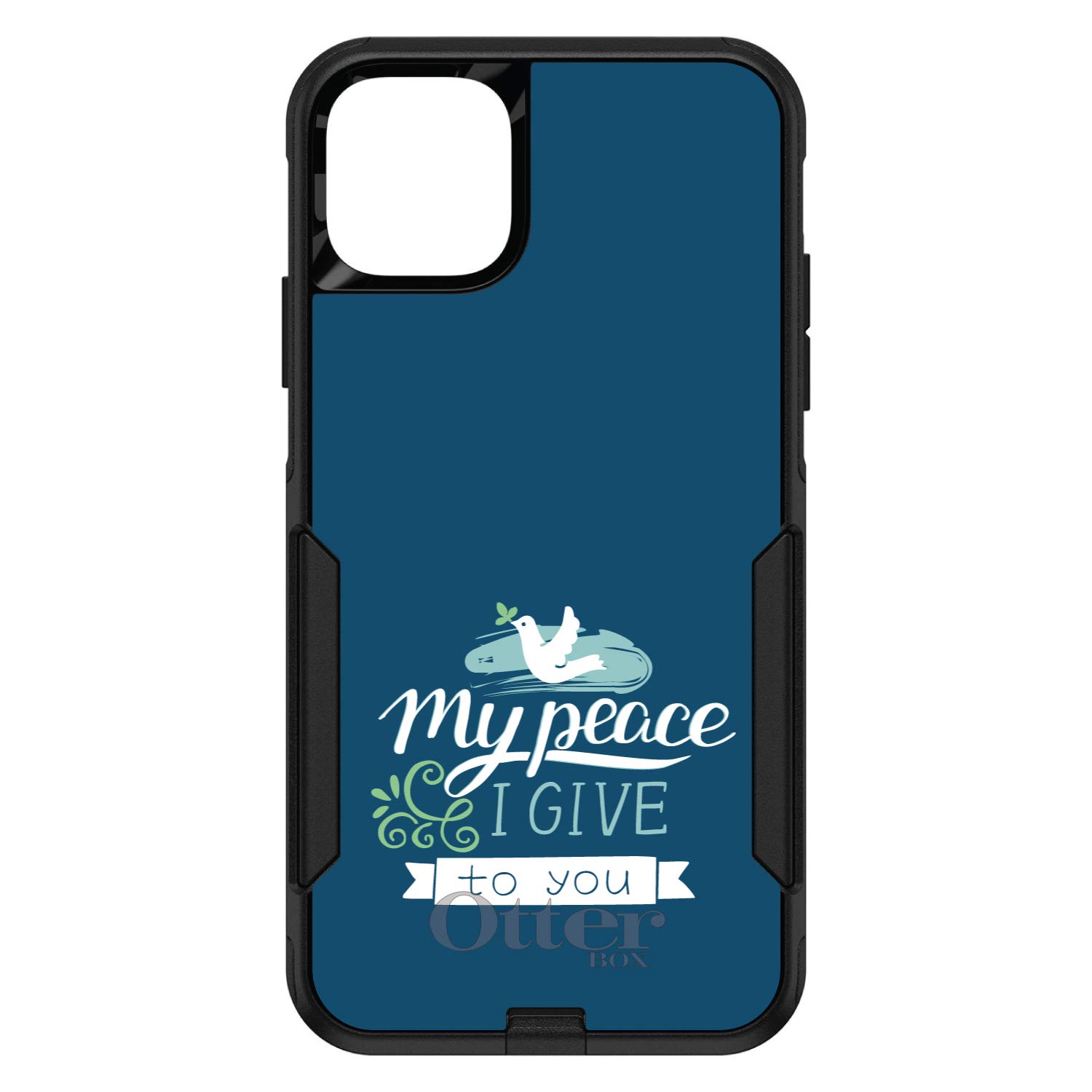 DistinctInk iPhone 12 Pro MAX Case (6.7 Inch) - Durable Protective Cover Replacement for OtterBox Commuter - Custom Black Design with 'My Peace I Give to You Dove' Quote - Perfect for Everyday Use, Travel & Outdoor Activities