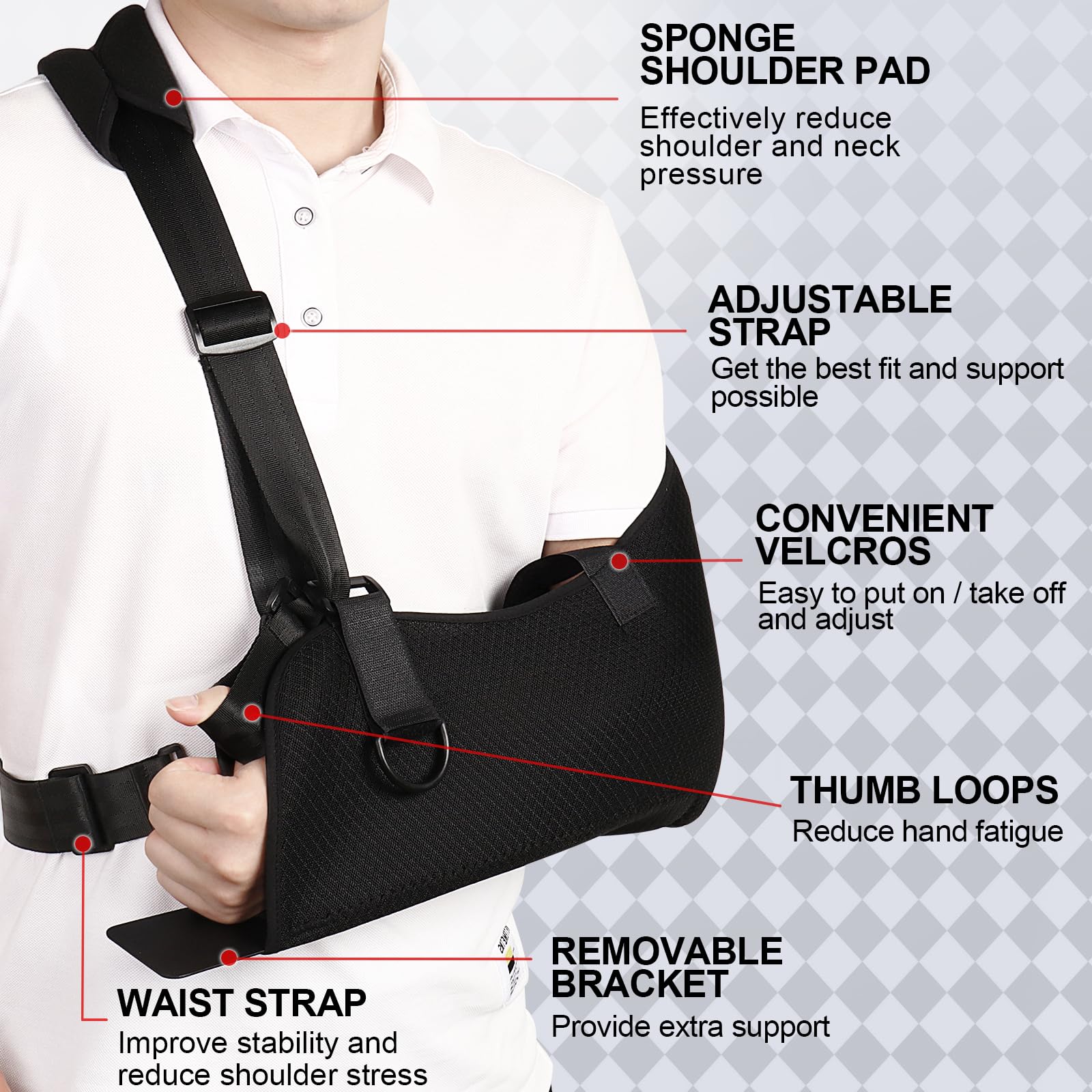 **Breathable Shoulder Sling with Waist Strap - Adjustable Arm Immobilizer for Shoulder Surgery, Rotator Cuff Tear & Wrist Injury - Left/Right Arm Support for Men & Women - Post-Surgery Recovery & Daily Comfort**    *(Ideal for post-surgery healing, sports injuries, and daily mobility support.)*