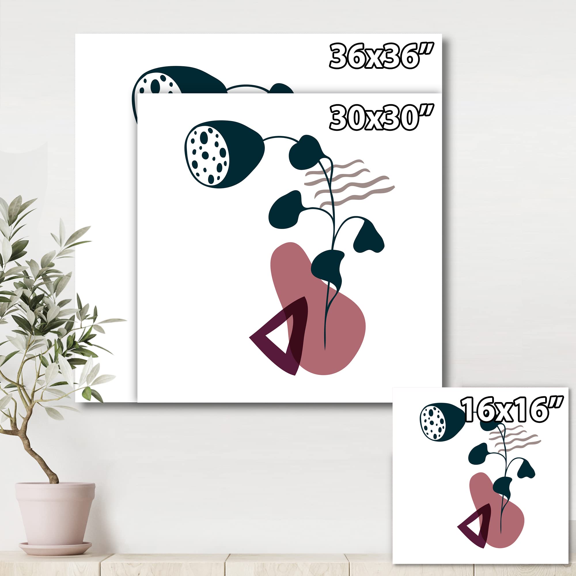 Modern Abstract Floral Canvas Wall Art with Geometric Shapes - Perfect for Living Room, Bedroom & Office Decor