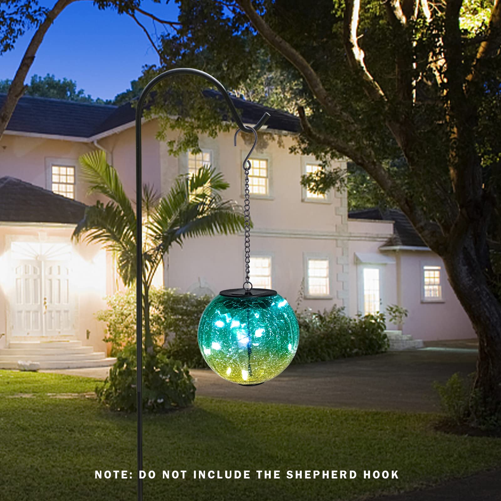Outdoor Solar Lanterns - Waterproof Hanging Cracked Glass Ball Lights with LED, Solar Powered for Porch, Patio, Garden Decor | Perfect for Outdoor Lighting, Backyard Parties & Romantic Ambience