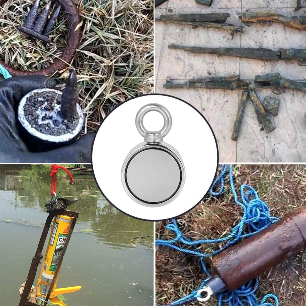 1000LBS(453KG) Strong Neodymium Fishing Magnet Kit - Double Sided Magnet with 20m(65ft) Durable Rope & Protective Gloves - Perfect for Underwater Treasure Hunting, Metal Detecting & Outdoor Adventures