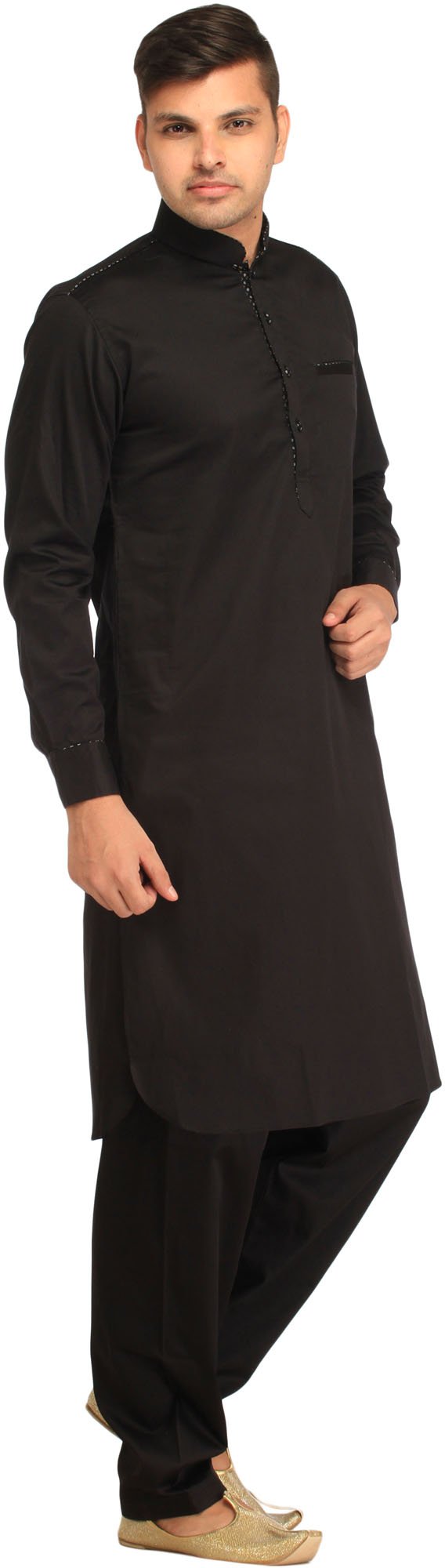 Stylish Plain Pathani Kurta Shalwar Set with Elegant Piping Work - Traditional Pakistani Outfit for Men - Perfect for Weddings, Festivals & Special Occasions