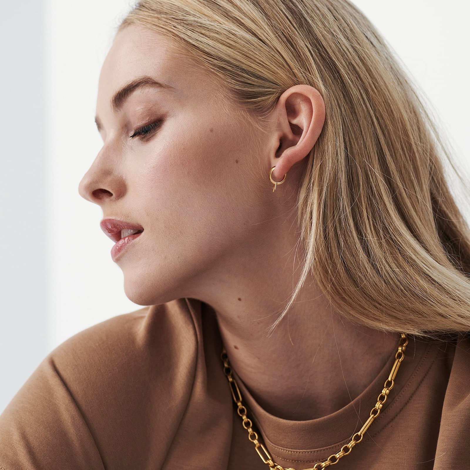 14K Gold Plated Chunky Hoop Earrings for Women - Hypoallergenic Huggie Hoops, Polished Gold Jewelry Gift for Everyday Wear & Special Occasions