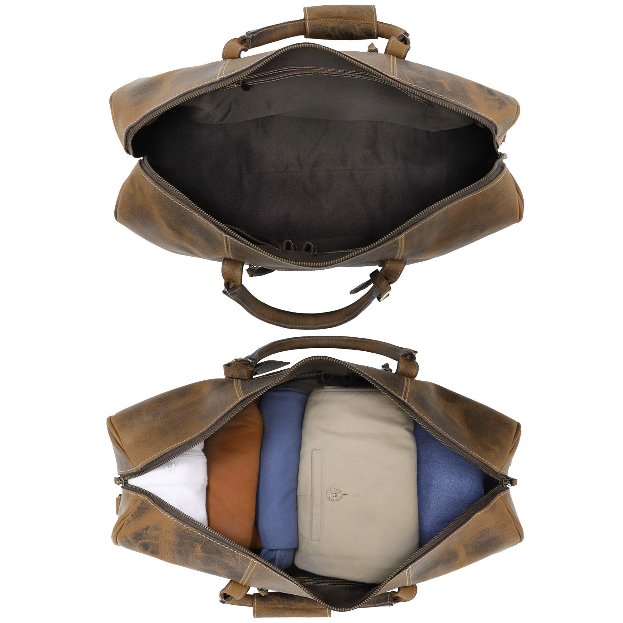 RUSTIC TOWN Genuine Leather Duffel Bag & Toiletry Bag Set - Premium Travel Luggage for Men & Women | Perfect Gift for Business Trips, Weekend Getaways & Gym Essentials
