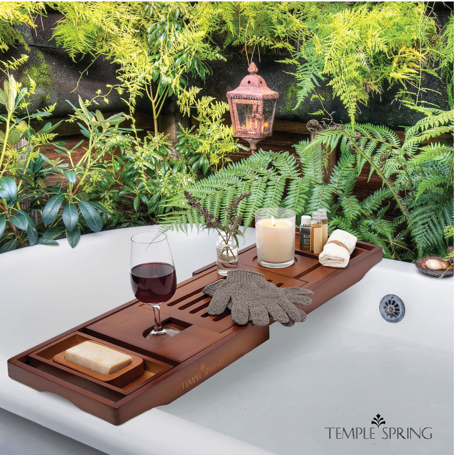 Premium Bamboo Bathtub Tray - Natural Wooden Bath Caddy with Non-Slip Design for Spa Relaxation, Bathroom Essentials & Home Decor - Perfect for Reading, Wine Glass Holder & Bath Accessories Organization (Wood Brown)