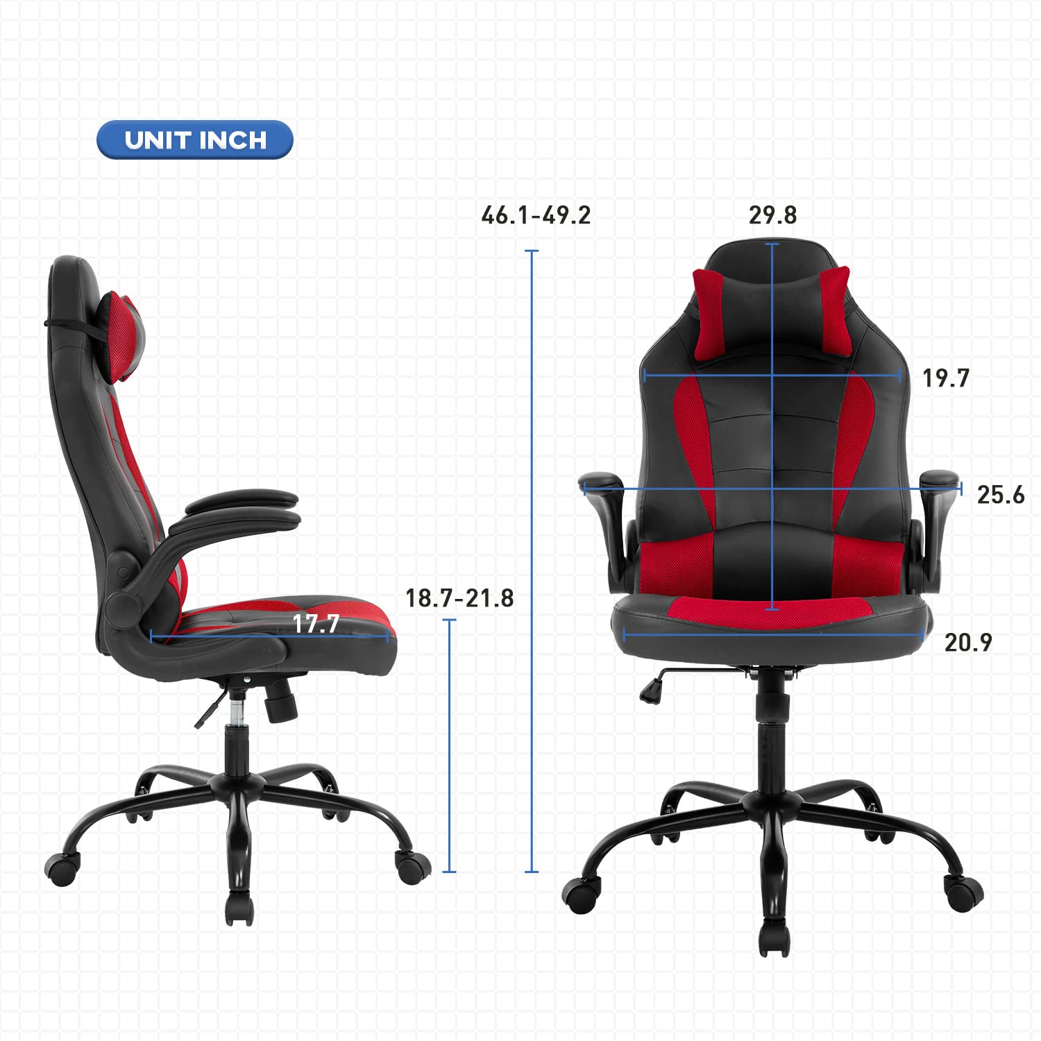 Ergonomic Gaming Chair for Adults - PU Leather Swivel Rolling Adjustable Video Game Chair with Lumbar Support, Flip-Up Arms & Headrest - Perfect for PC Gaming, Office Work & Streaming Setup (Men & Women)