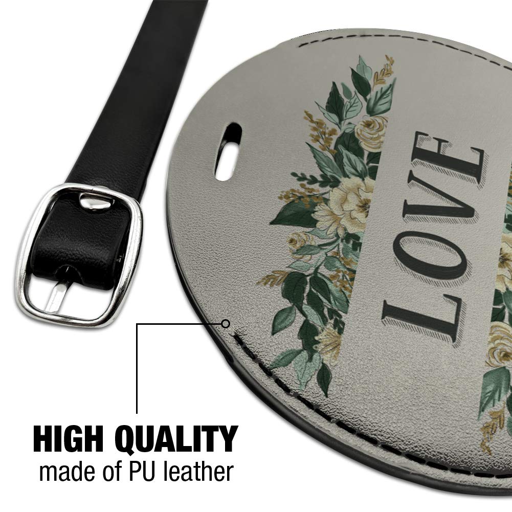 Stylish Round Leather Luggage Tag with Botanical Flower Design - Durable Suitcase ID Tag for Travel Bags, Perfect for Carry-Ons, Checked Luggage & Backpacks