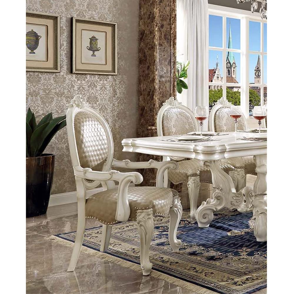 Acme Furniture Set of 2 PU Arm Chairs in Bone White & Champagne - Modern Living Room Seating for Home Office & Lounge Areas