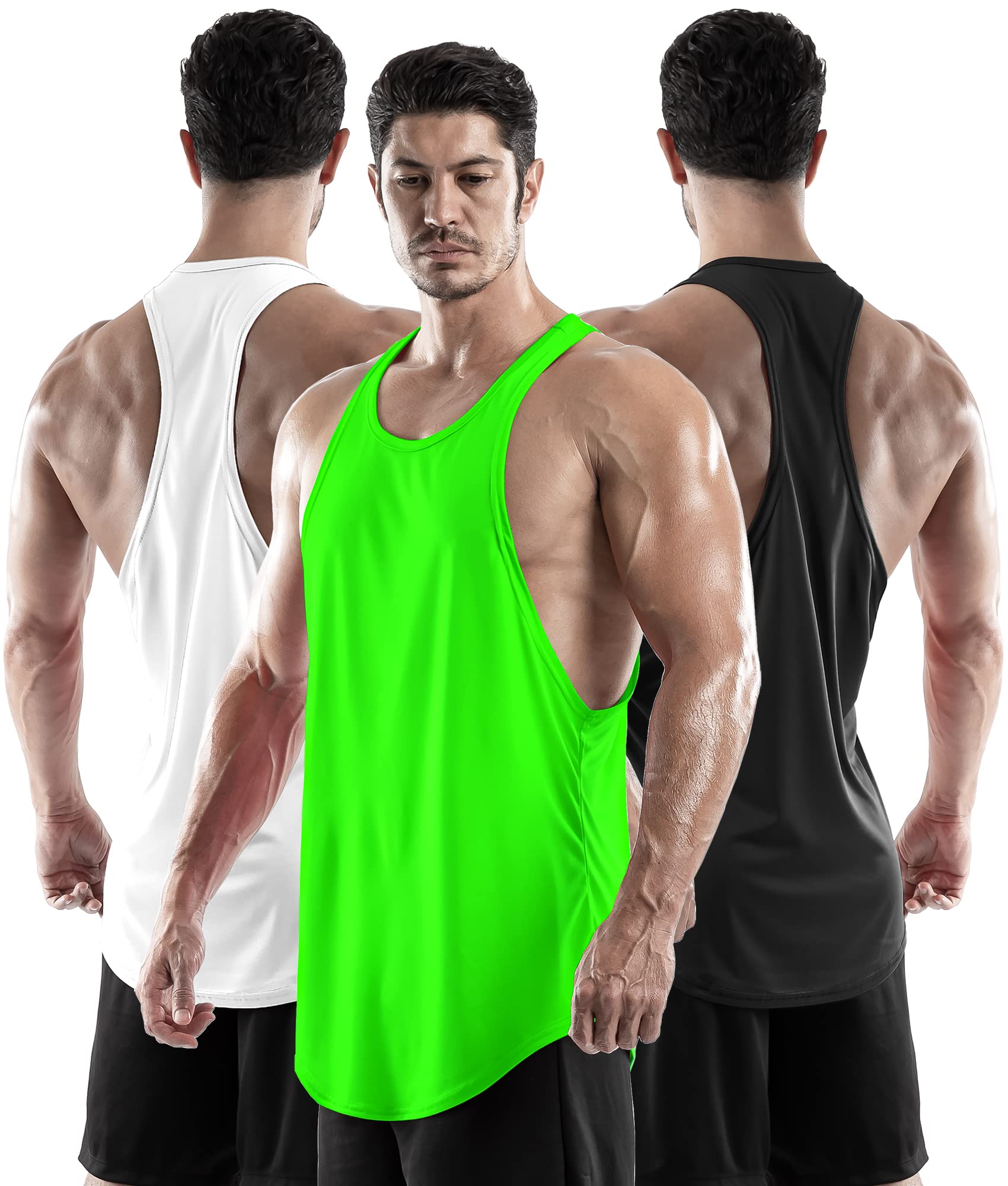 DRSKIN Men's 3 Pack Y-Back Muscle Tank Tops - Breathable Workout Shirts for Bodybuilding, Gym & Fitness Training - Ideal for Weightlifting, Running & Summer Outdoor Activities