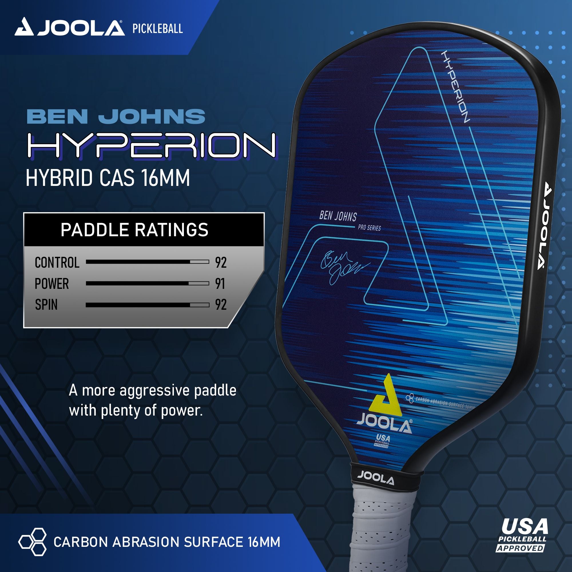 JOOLA Ben Johns Hyperion CAS Pickleball Paddle - Lightweight Carbon Fiber Surface for Power & Control - Perfect for Competitive Play & Tournaments