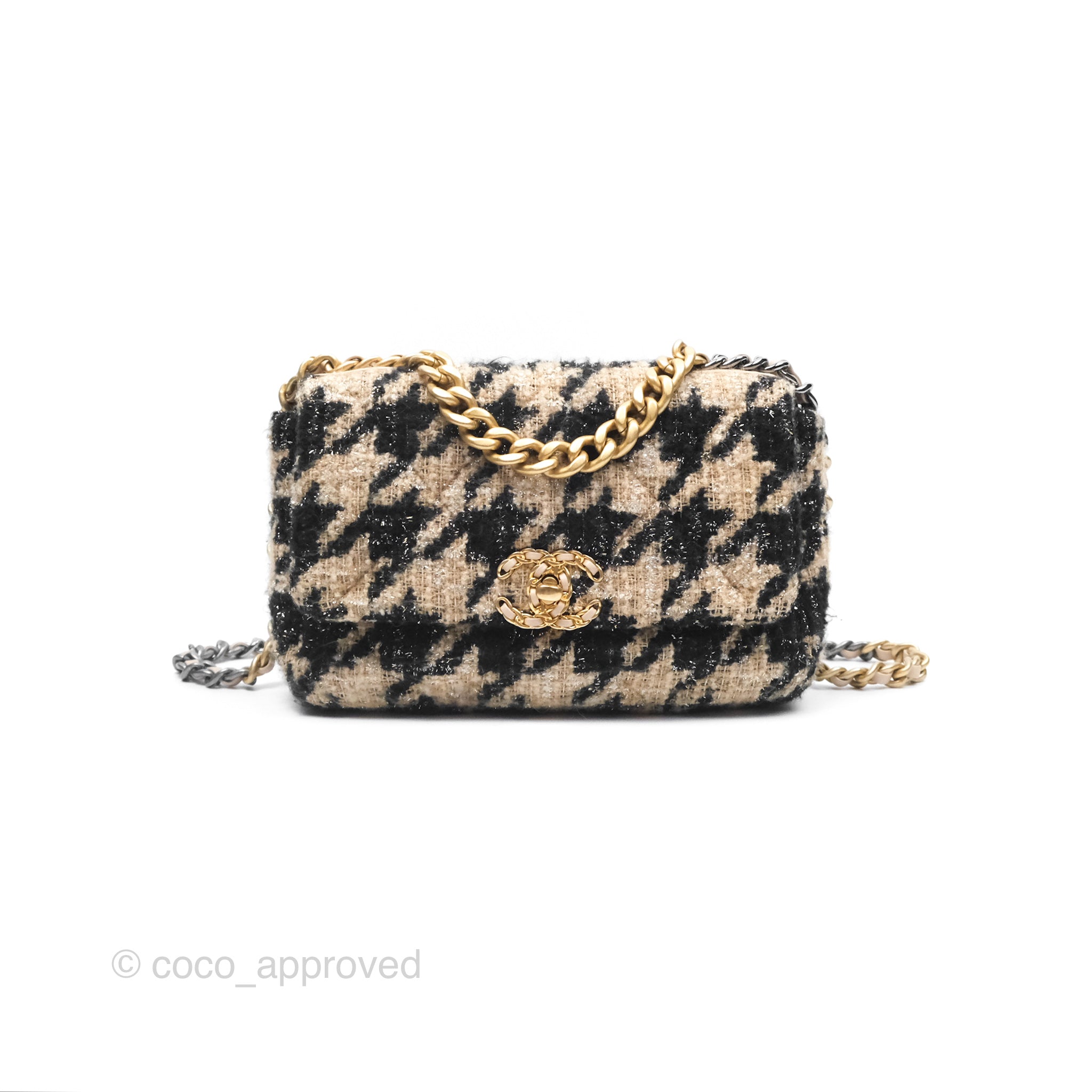 Chanel 19 Small Tweed Houndstooth Handbag in Black & Beige with Mixed Hardware - Luxury Crossbody Bag for Women, Perfect for Date Night & Evening Events