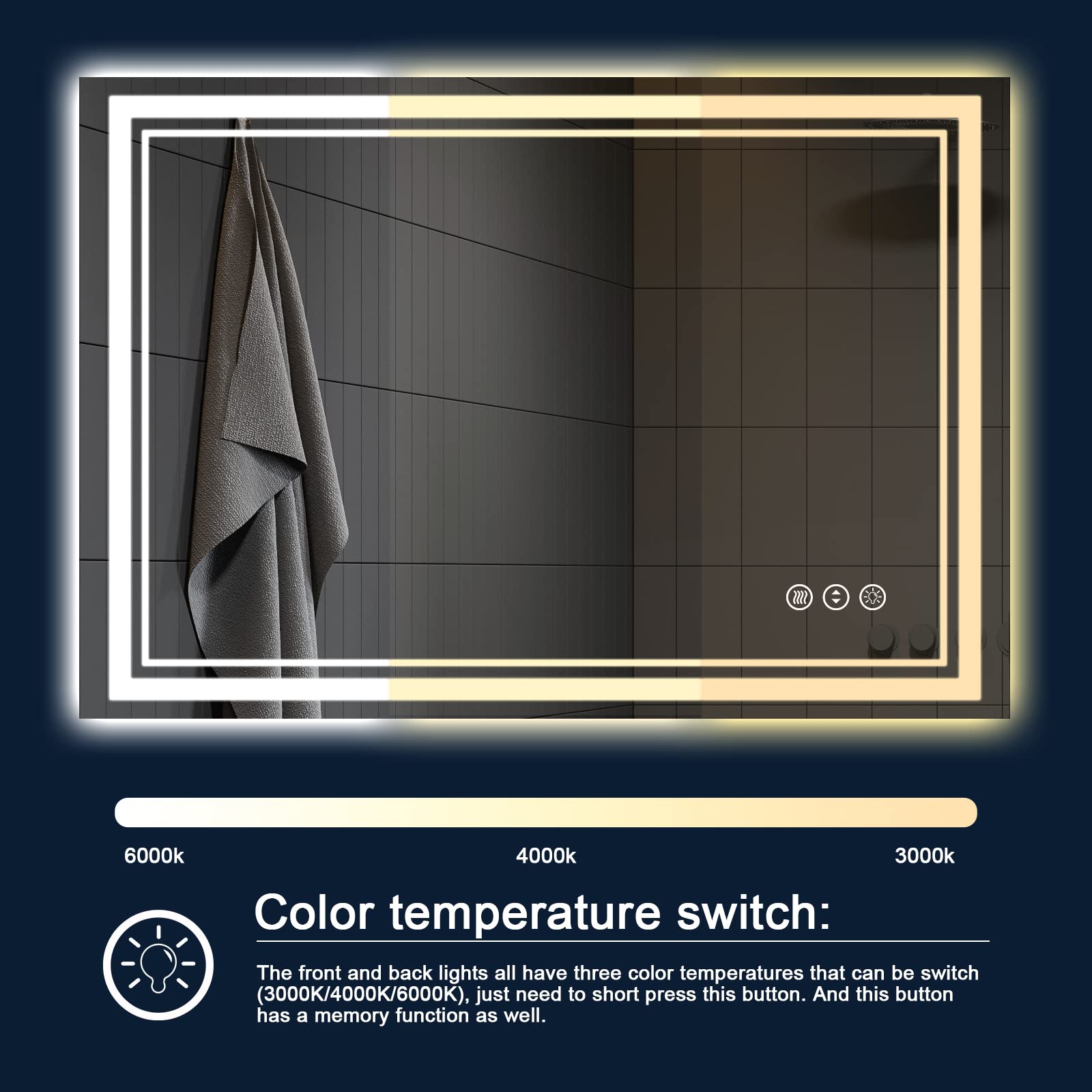 55 x 36 Inch LED Bathroom Mirror with Anti-Fog & Dimmable Backlit Lighting - Shatterproof Vanity Mirror with Memory Function for Wall Mount - Perfect for Modern Bathrooms, Dressing Rooms & Home Decor