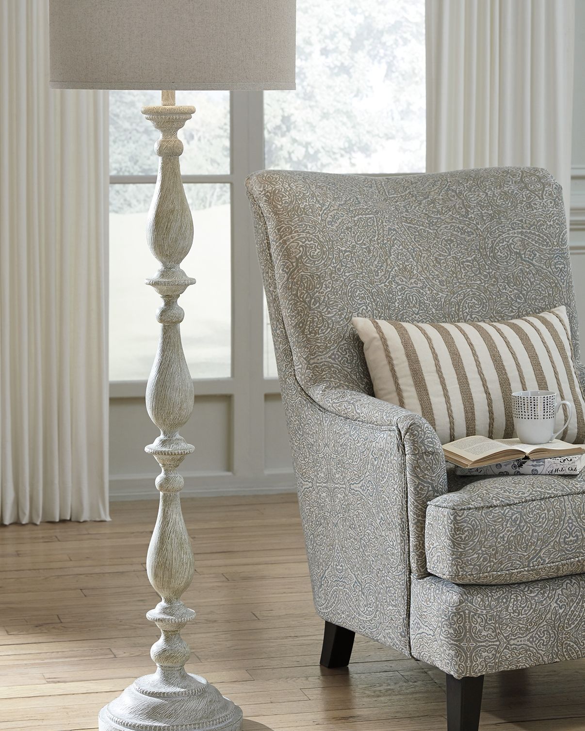 Bernadate Whitewash Poly Floor Lamp - Modern Farmhouse Lighting for Living Room, Bedroom & Office - Adjustable Height & Soft Ambient Glow