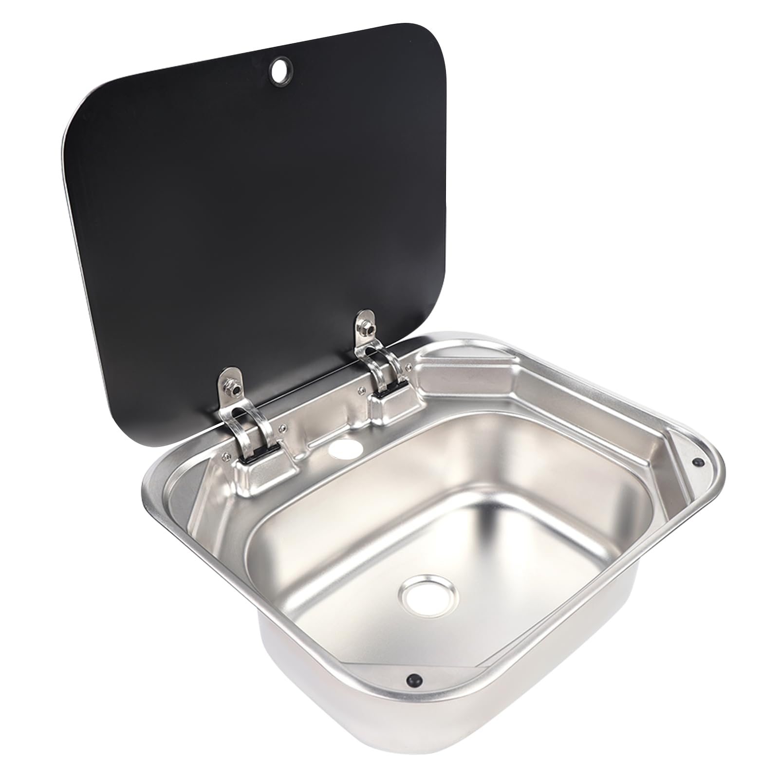 Stainless Steel RV Kitchen Sink with Hot & Cold Faucet & Tempered Glass Lid - 16.7