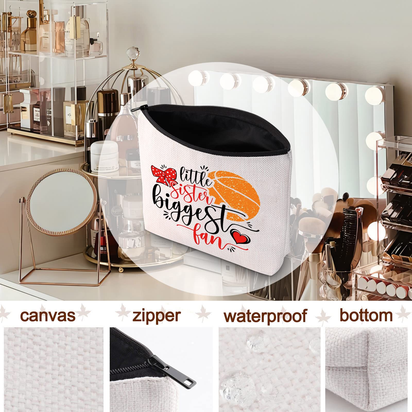 LEVLO Basketball Themed Cosmetic Bag - Perfect Gift for Basketball Player Sister, Little Sister & Biggest Basketball Fans - Makeup Zipper Pouch for Team Players & Supporters - Great for Game Days, Travel & School Essentials