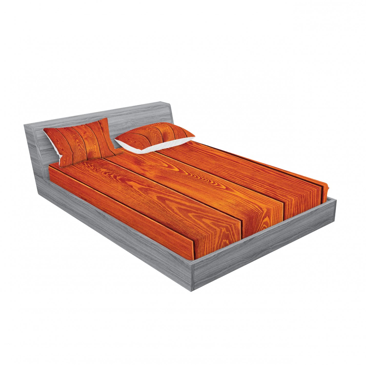 Ambesonne Rustic 2-Piece Queen Fitted Sheet Set with 4 Pillow Shams - Wood Timber Floor Orange & Marigold Paprika Amber Pattern - Cozy Farmhouse Bedding for Master Bedroom, Guest Room & Vacation Homes