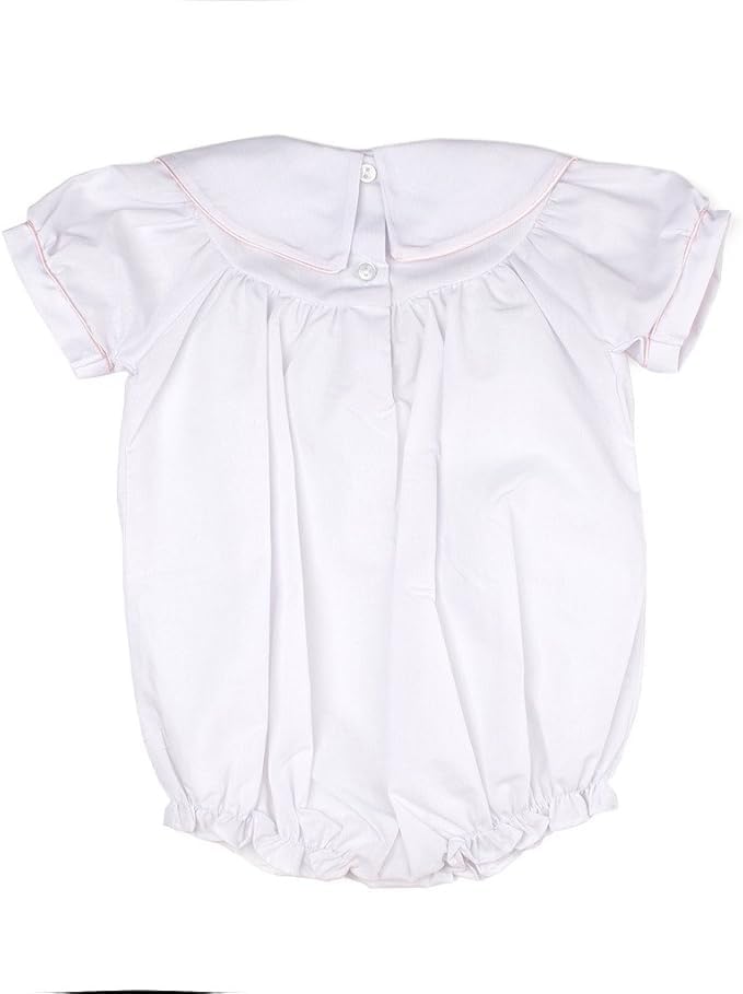 Custom Monogram Baby Girl Bubble Romper with Elegant Collar - Personalized Embroidery Outfit for Newborns, Christening & Photo Shoots