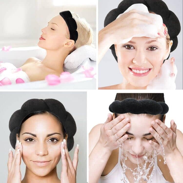 Soft Cloud Sponge Headband for Women & Girls - Spa, Shower, Makeup & Skincare - Black Face Washing Hairband - Perfect for Bath, Facial Routine & Relaxation