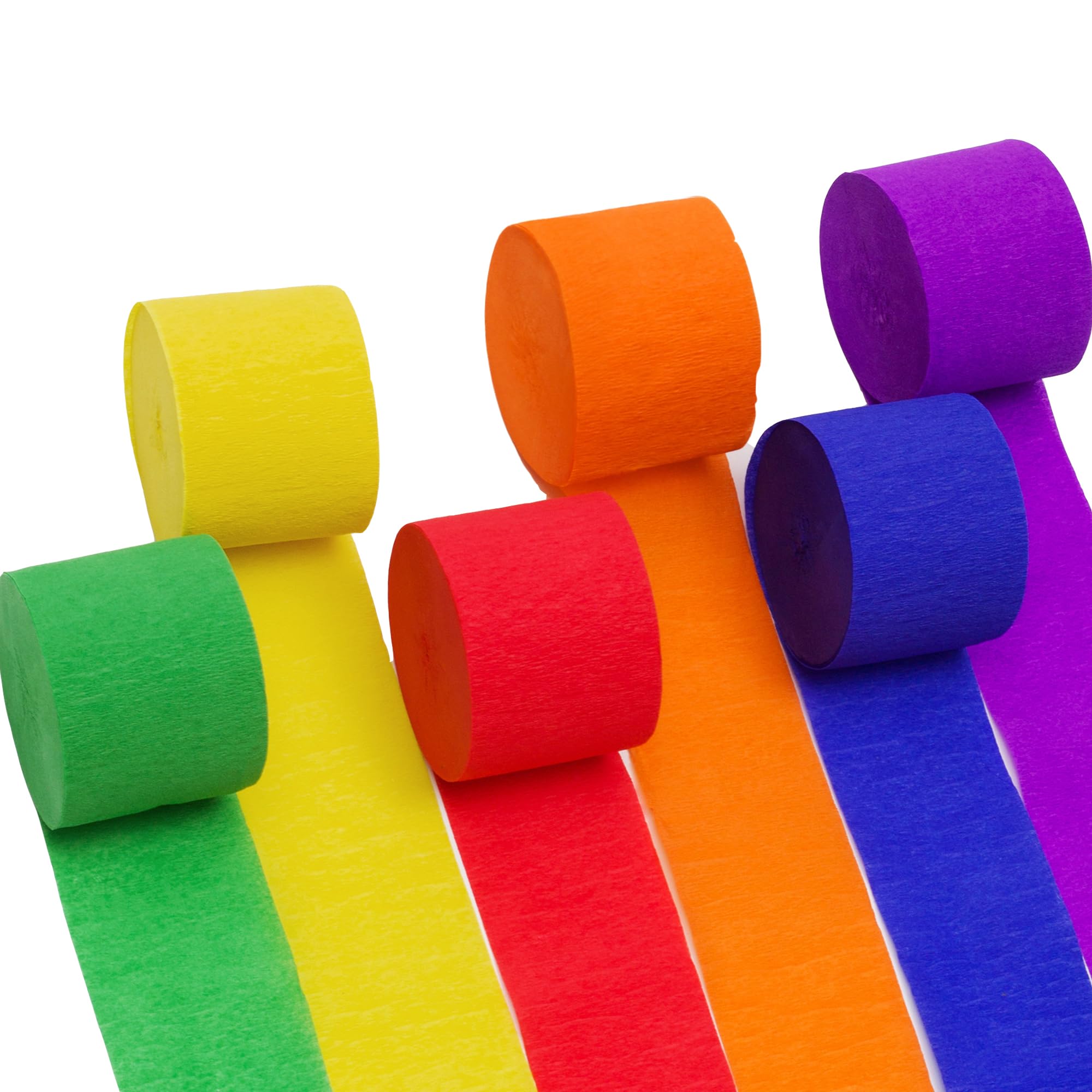 Suaxova 6 Rolls 492ft Colorful Crepe Paper Streamers - 6 Rainbow Colors Party Decorations for Birthday, Wedding, Baby Shower & Holiday Celebrations - 1.8 Inch x 82 Ft per Roll - Perfect for DIY Crafts, Photo Backdrops & Festive Events