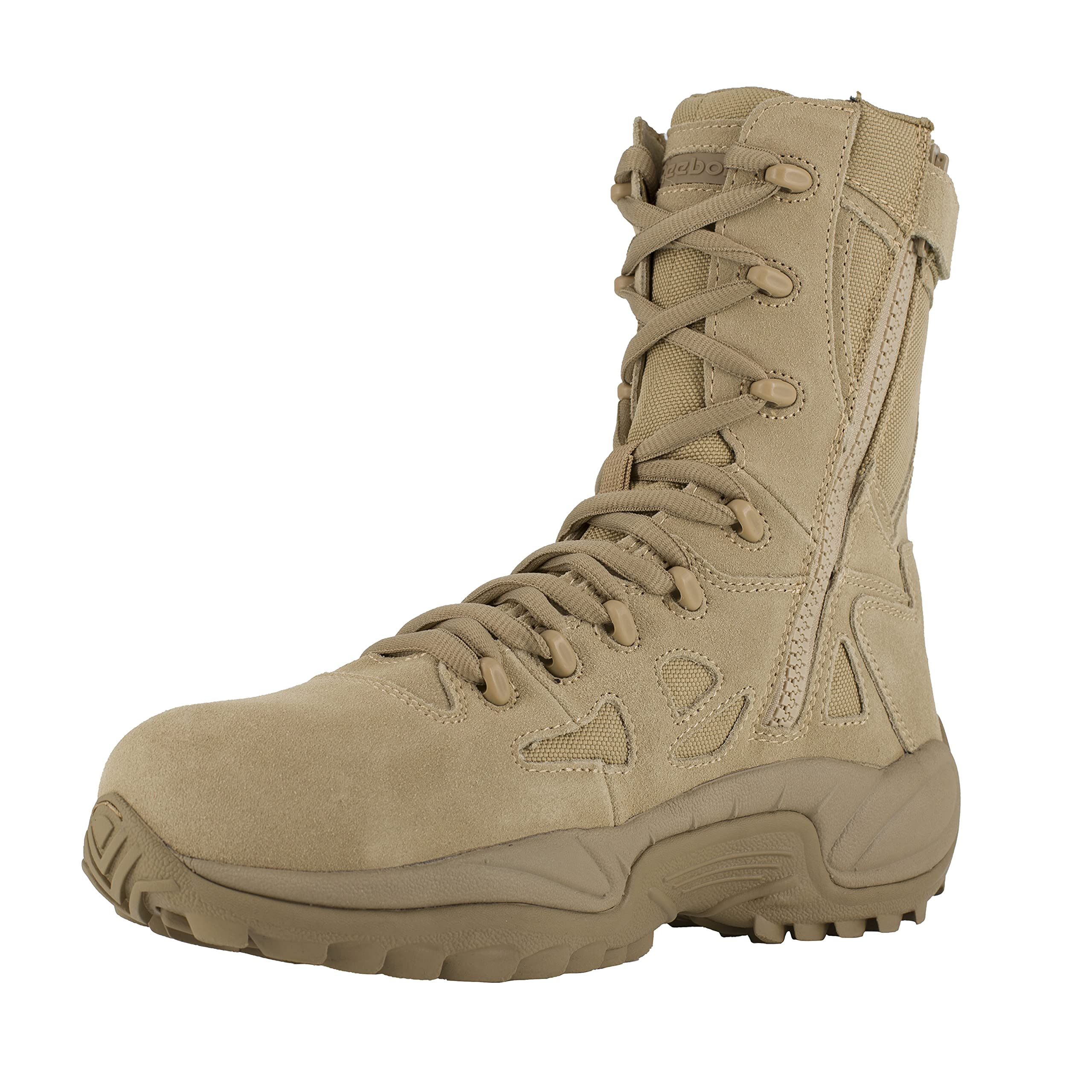 Reebok Work Men's Rapid Response RB 8-Inch Composite Toe Safety Boots with Side Zip - Beige | OSHA Approved Work Shoes for Construction, Warehouse & Outdoor Jobs