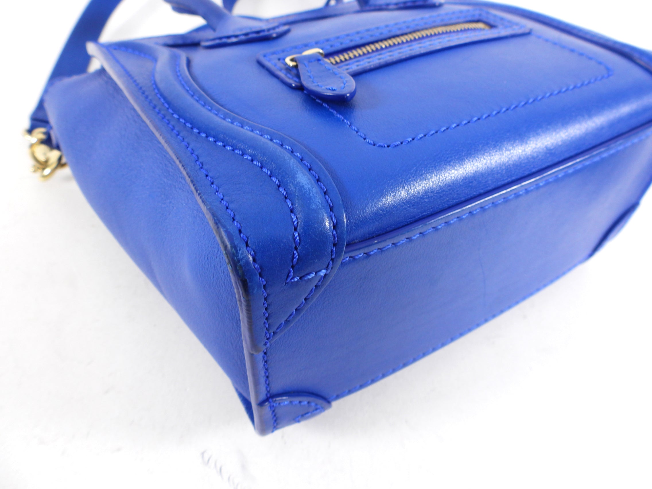 Céline Blue Leather Nano Luggage Tote Crossbody Bag for Women | Luxury Designer Handbag for Work, Travel & Everyday Use