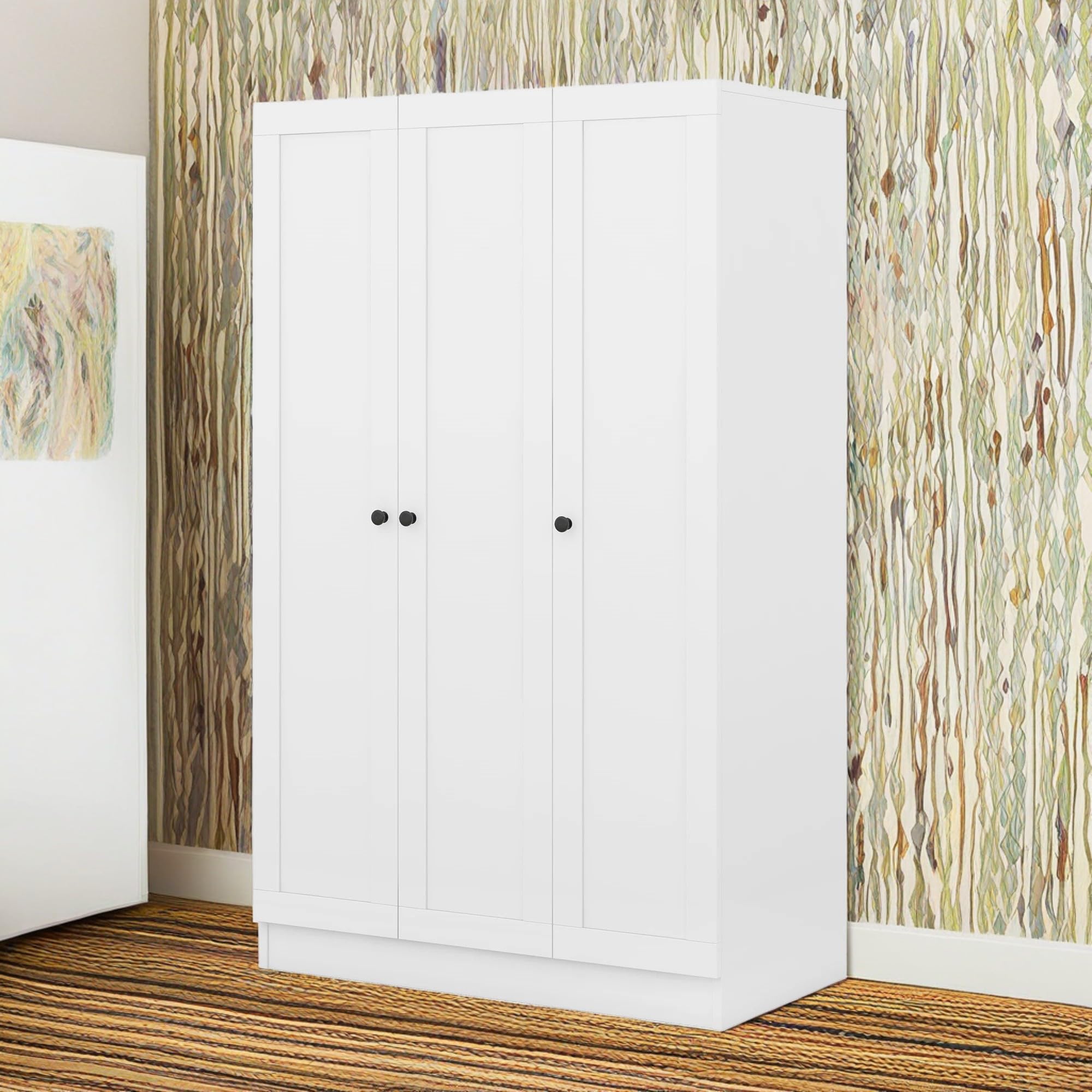 **KELRIA Modern 3-Door Armoire Wardrobe with Shelves & Hanging Rod - Large Freestanding Storage Closet, Wooden Clothes Organizer Cabinet for Bedroom, Guest Room, White - Perfect for Home Organization & Space Saving**