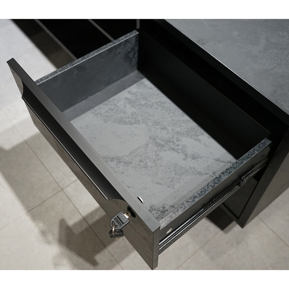 Premium DAXTON Black Executive Desk with Left Return - 200cm Black Concrete Finish | Modern Office Furniture for Home & Workspace