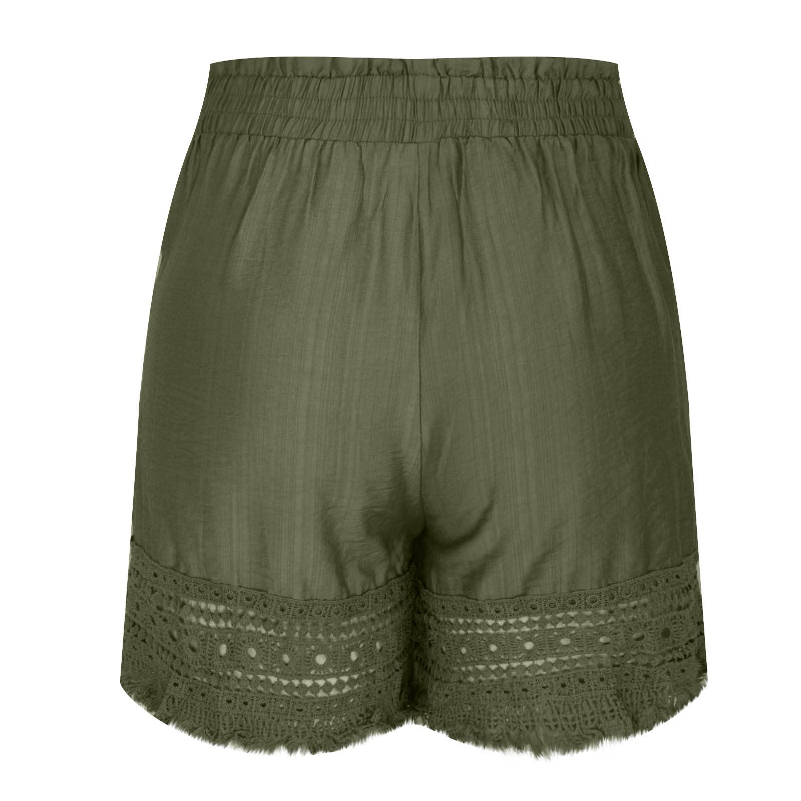 Women's Linen Cotton Shorts - Elastic Waist, Frayed Hem | Summer Casual Wear