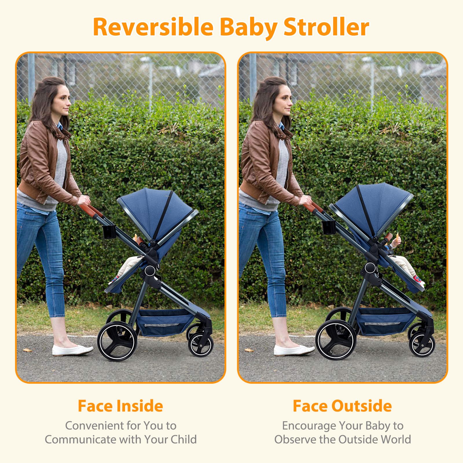 GAOMON 2-in-1 Convertible Baby Stroller with Bassinet & Toddler Seat - Lightweight Aluminum Frame, Reversible Pushchair, 5-Point Safety Harness, Foldable Design (Blue) | Perfect for Newborns, Infants & Outdoor Walks