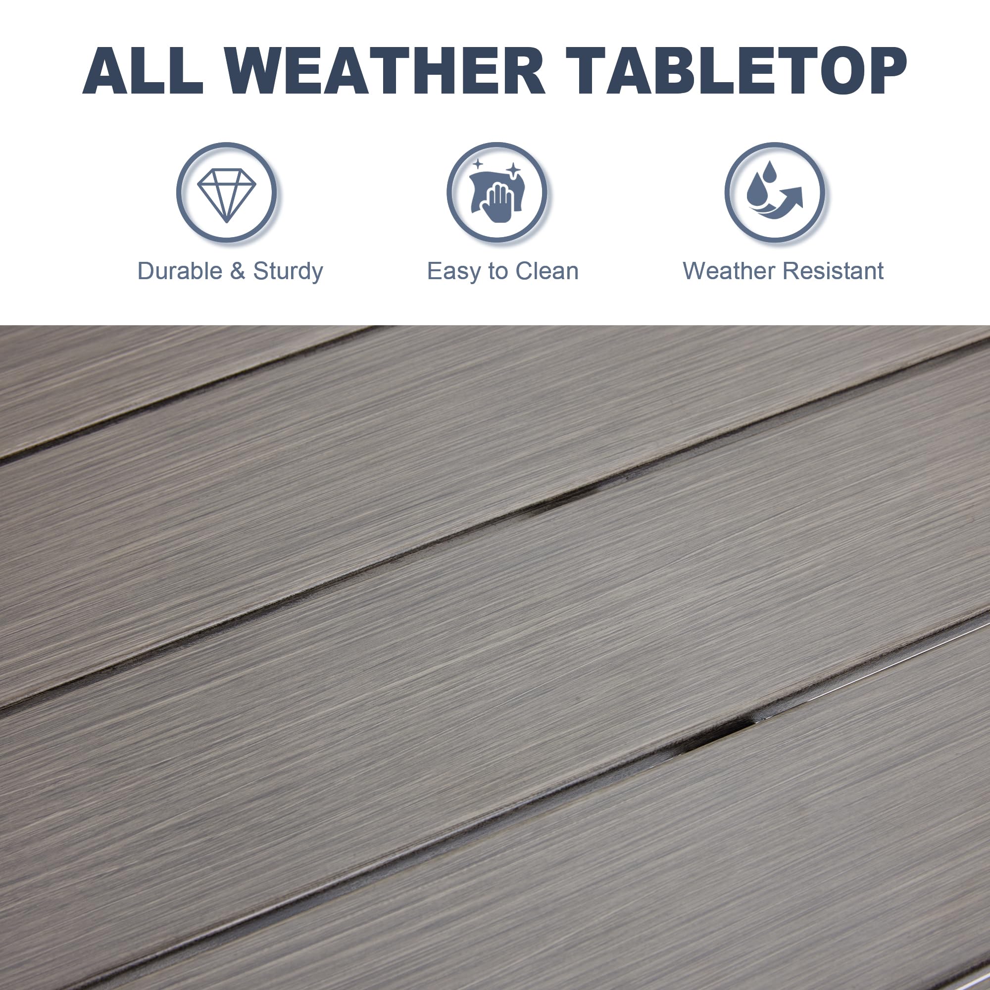 VICLLAX 40.6 Inch Round Metal Outdoor Dining Table with Umbrella Hole & Storage Shelf - Weather-Resistant Patio Table for 4 People, Perfect for Garden, Lawn, Deck, Backyard, BBQ & Outdoor Entertaining (Grey)