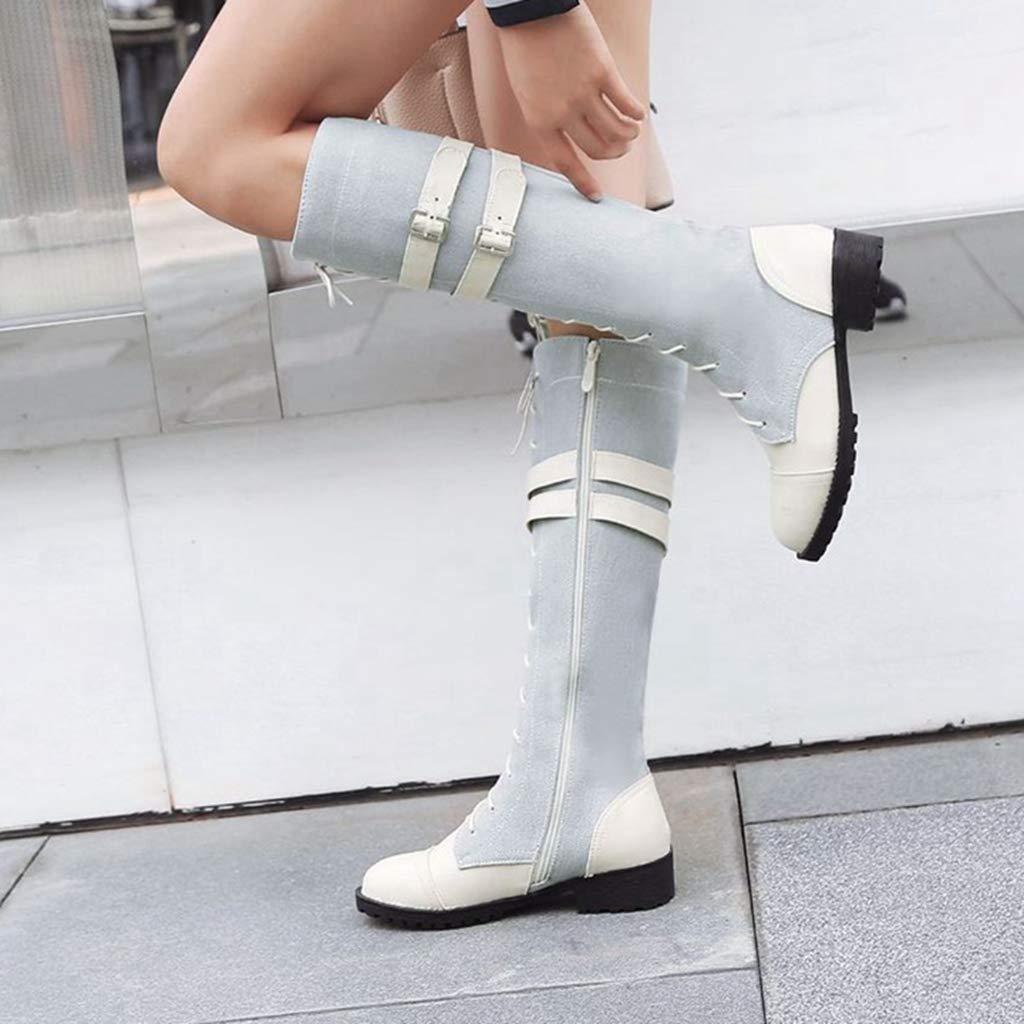 GIY Women's Winter Faux Fur Combat Boots - Waterproof Snow Boots with Buckled Straps & Side Zipper - Round Toe Riding Boots for Cold Weather, Outdoor Activities & Fashion Streetwear