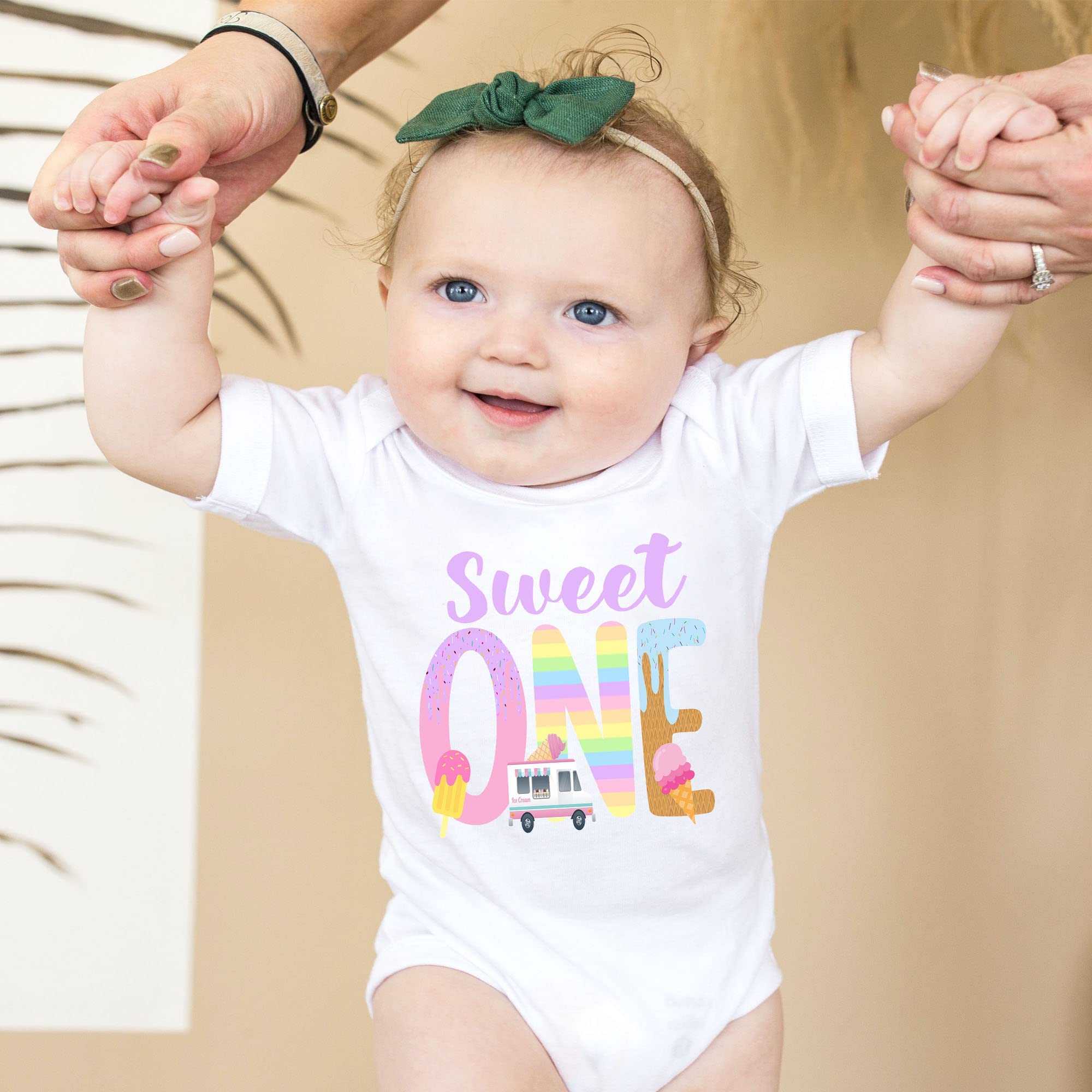 Sweet One Ice Cream Birthday Shirt - 1st Birthday Outfit for Baby Girls & Boys (12 Months) | Cute Ice Cream Theme Bodysuit for Birthday Party & Photo Shoots