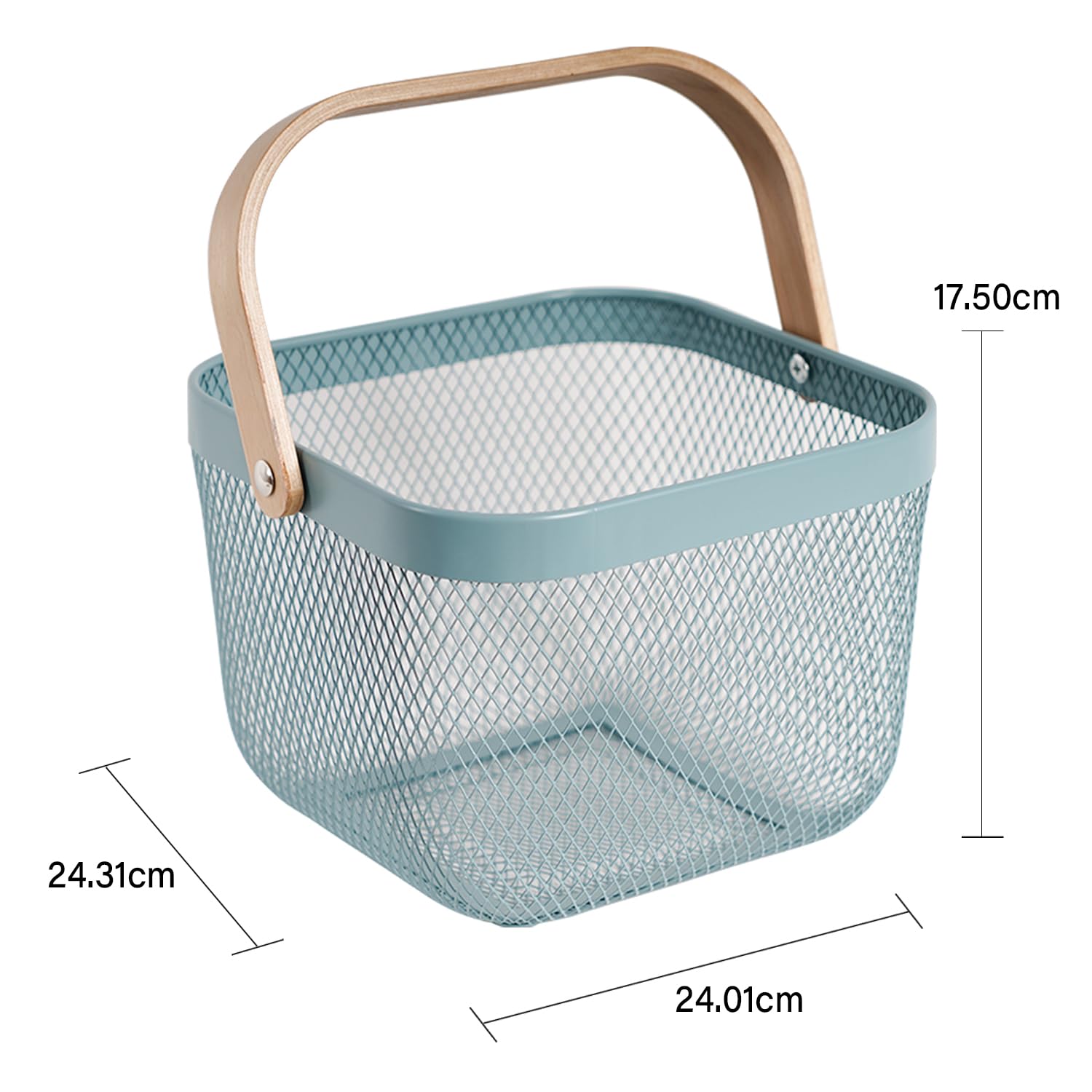 Stainless Steel Mesh Harvest Basket with Handle - Square Wire Basket for Gathering Vegetables, Fruits, and Garden Produce - Multi-Purpose Storage Organizer for Kitchen, Picnic, and Outdoor Activities (Blue) - Perfect for Farmers Market, Gardening, and Camping Trips