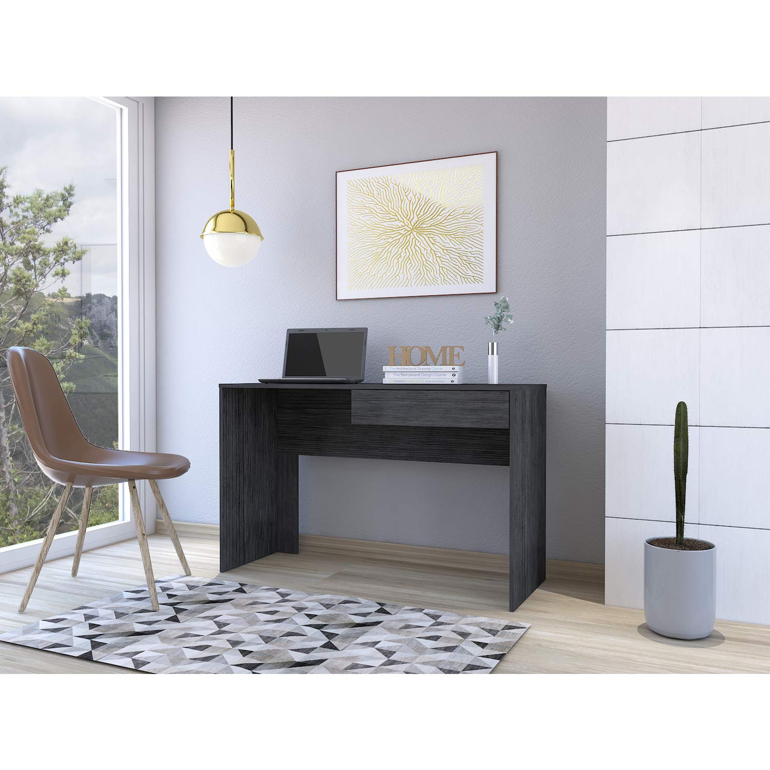 Tuhome Lasko Computer Desk with One Drawer - Smokey Oak Finish - Home Office Desk for Small Spaces, Gaming & Study Workstation