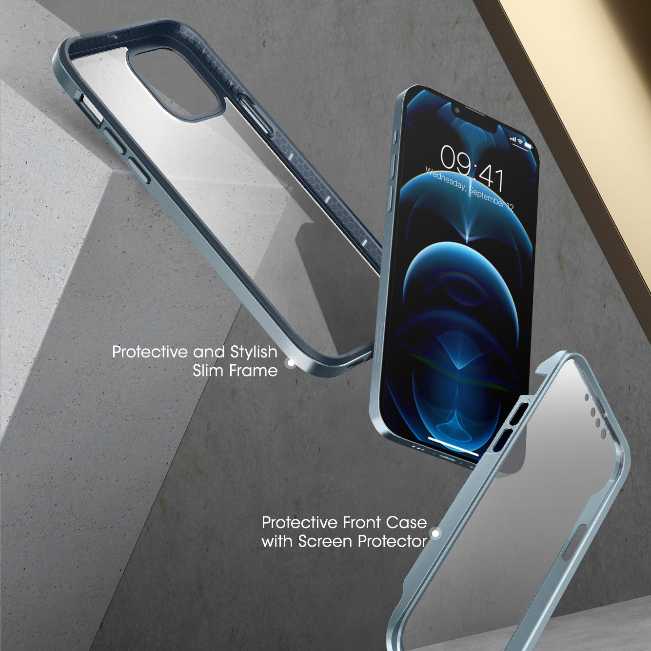 iPhone 13 Pro 6.1 Inch Case with Built-in Screen Protector - Unicorn Beetle Edge Clear Blue Protective Cover for Everyday Use, Work & Travel