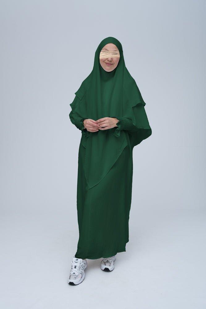 Premium Dark Green Prayer Gown for Umrah & Salah - Modest Islamic Abaya for Women - Perfect for Hajj, Mosque Prayers & Religious Ceremonies