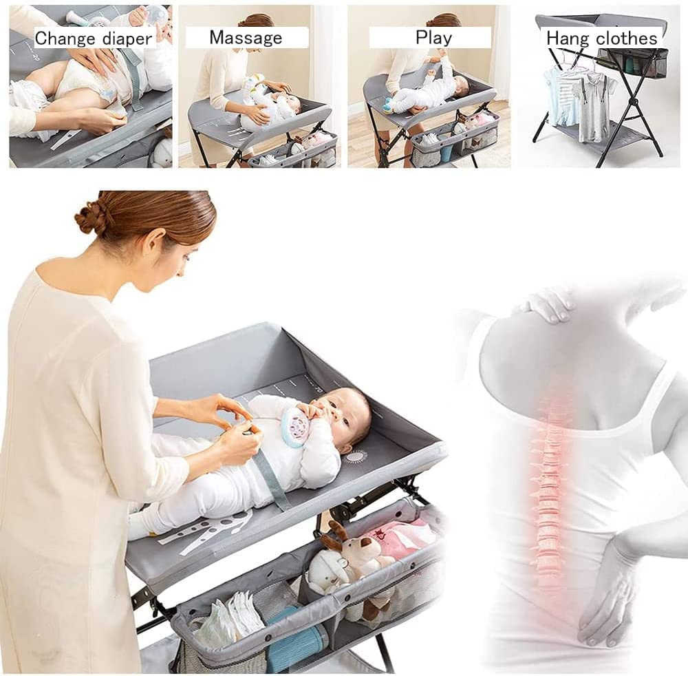 Portable Baby Diaper Changing Table with Wheels & Storage Baskets - Foldable Nursery Organizer for Home, Travel & Daycare Use