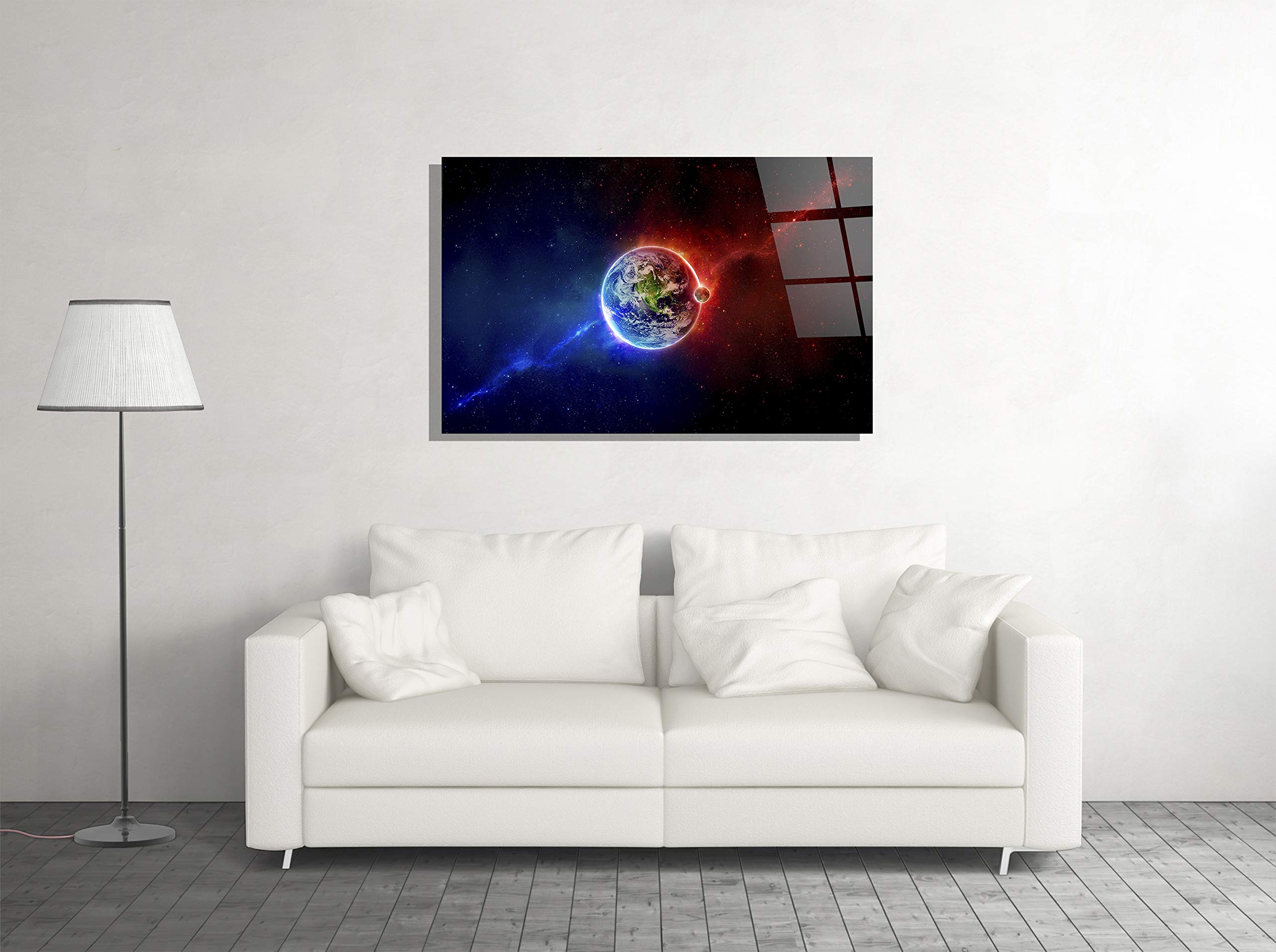 Earth Universe Galaxy Planet Stars Astronomy Tempered Glass Wall Art - 16x24 Inch Modern Home & Office Decor - Perfect for Living Room, Bedroom, Hotel Lobby & Gift Giving