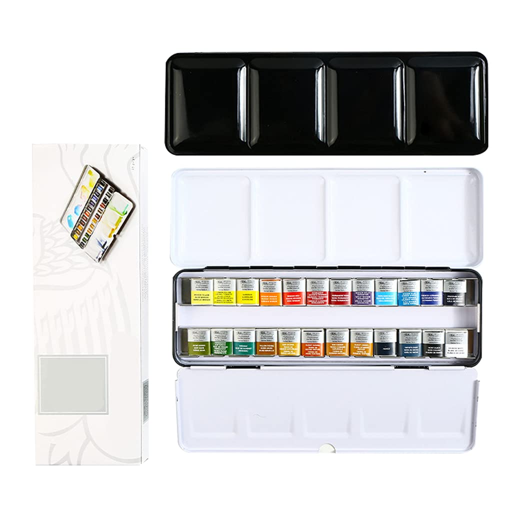 Premium 12/24 Color Solid Watercolor Paint Set - Professional Artist Grade PIPL Watercolor Kit with Foldable Palette Lid for Indoor & Outdoor Painting, Sketching, Illustrations (Ideal for Travel, Studio & Classroom Use)
