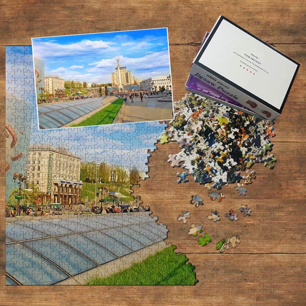 1000 Piece Ukraine Independence Square Kiev Jigsaw Puzzle - Wooden Travel Souvenir & Home Decor Gift for Adults & Puzzle Lovers (Perfect for Relaxation, Family Game Night & Ukraine-Themed Decor)