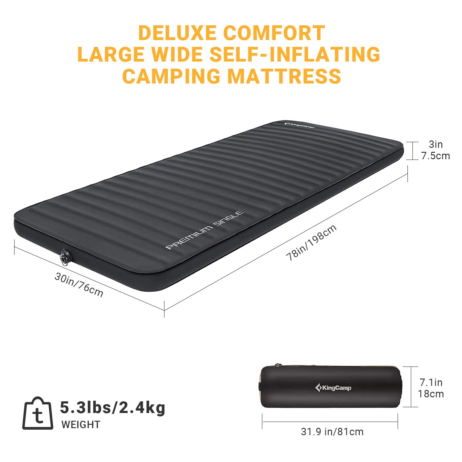 KingCamp Big and Tall Sleeping Bag with 3D Sides Self-Inflating Camping Pad - Warm Comfort for Outdoor Adventures, Hiking, Backpacking & Cold Weather Camping