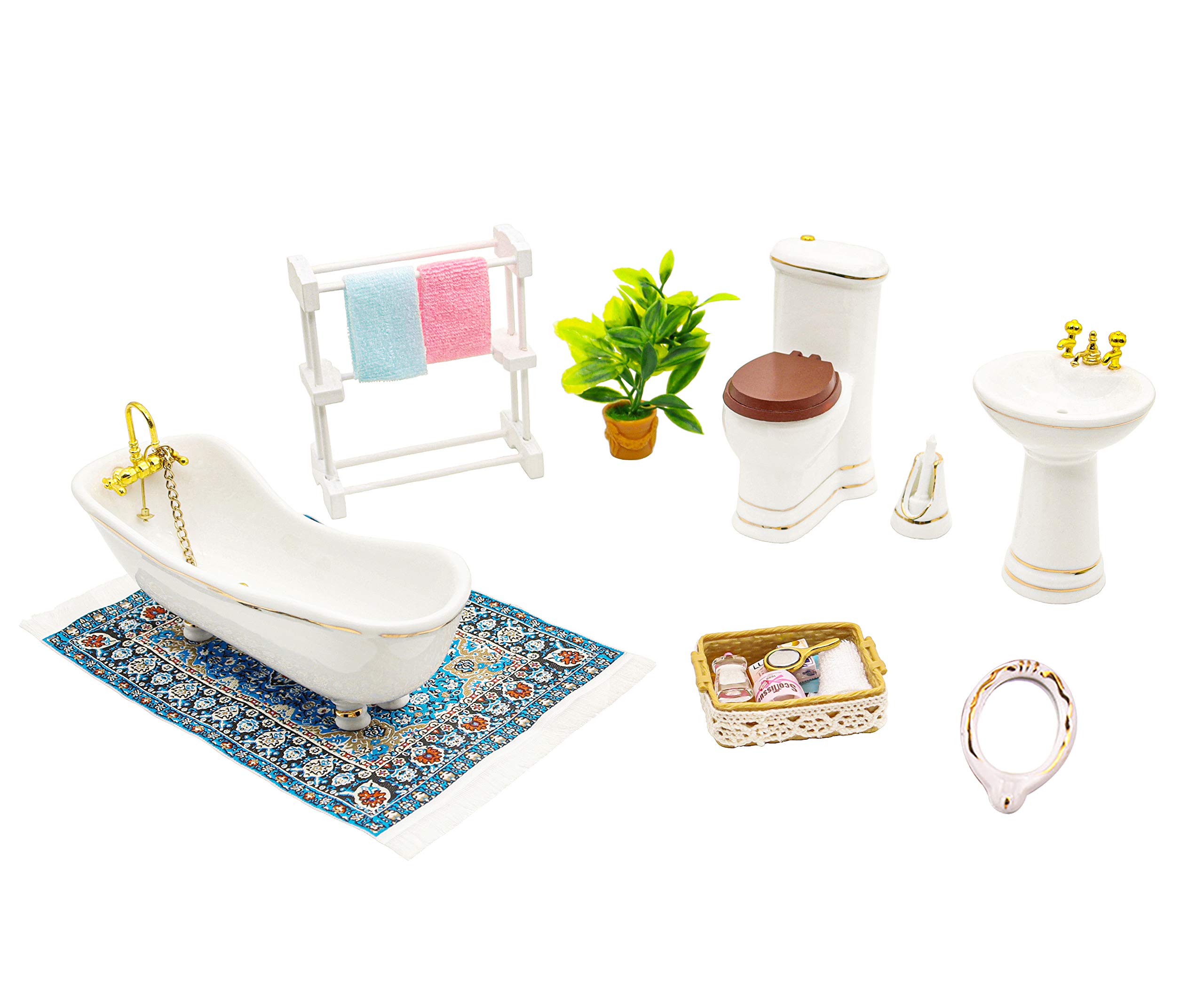 1:12 Scale Miniature Ceramic Bathroom Furniture Set - Dollhouse Accessories for Girls | Perfect for DIY Dollhouse Decor, Miniature Collecting & Model Displays