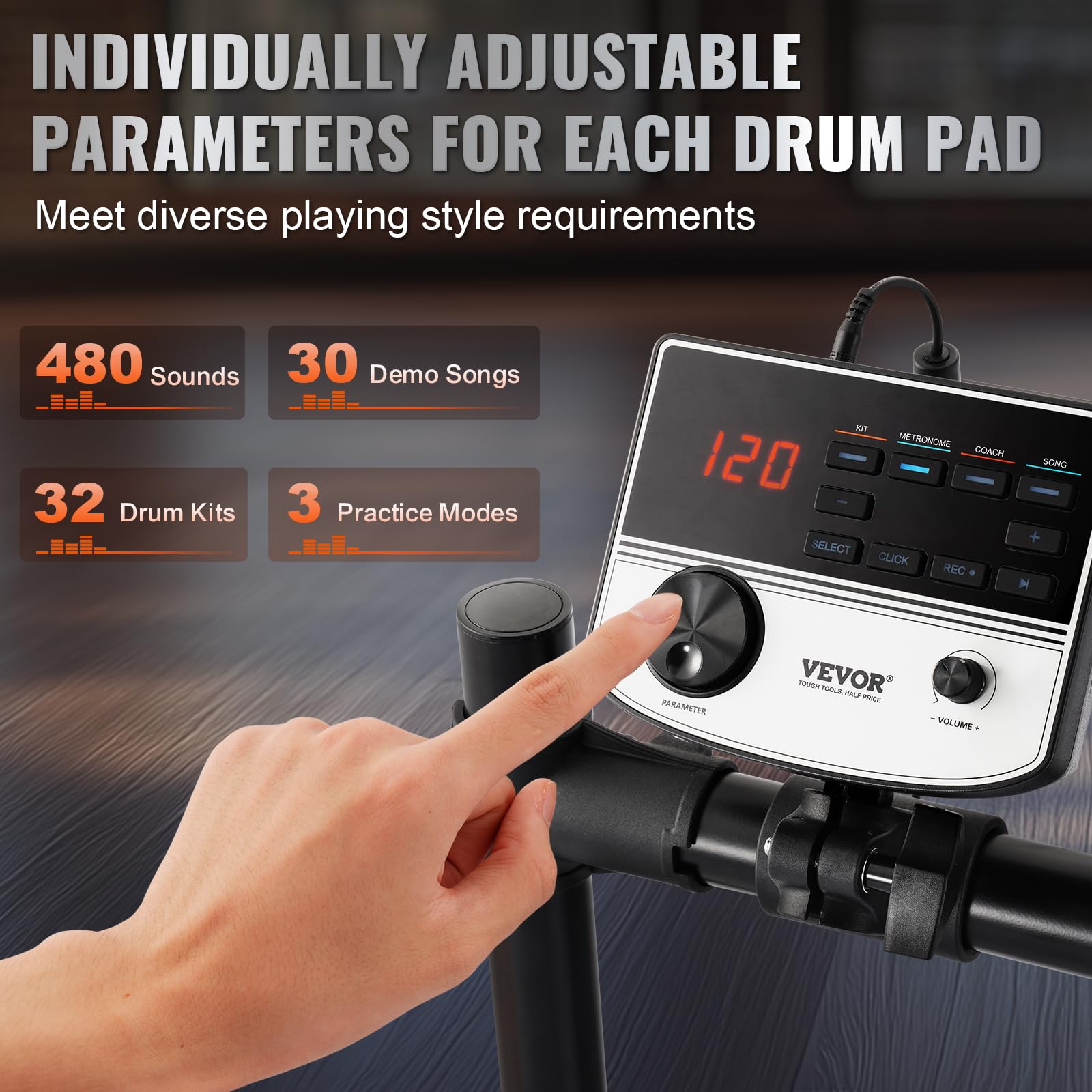 VEVOR Electric Drum Set for Beginners & Adults - 32 Drum Kits, 480 Sounds, USB MIDI Support, 8