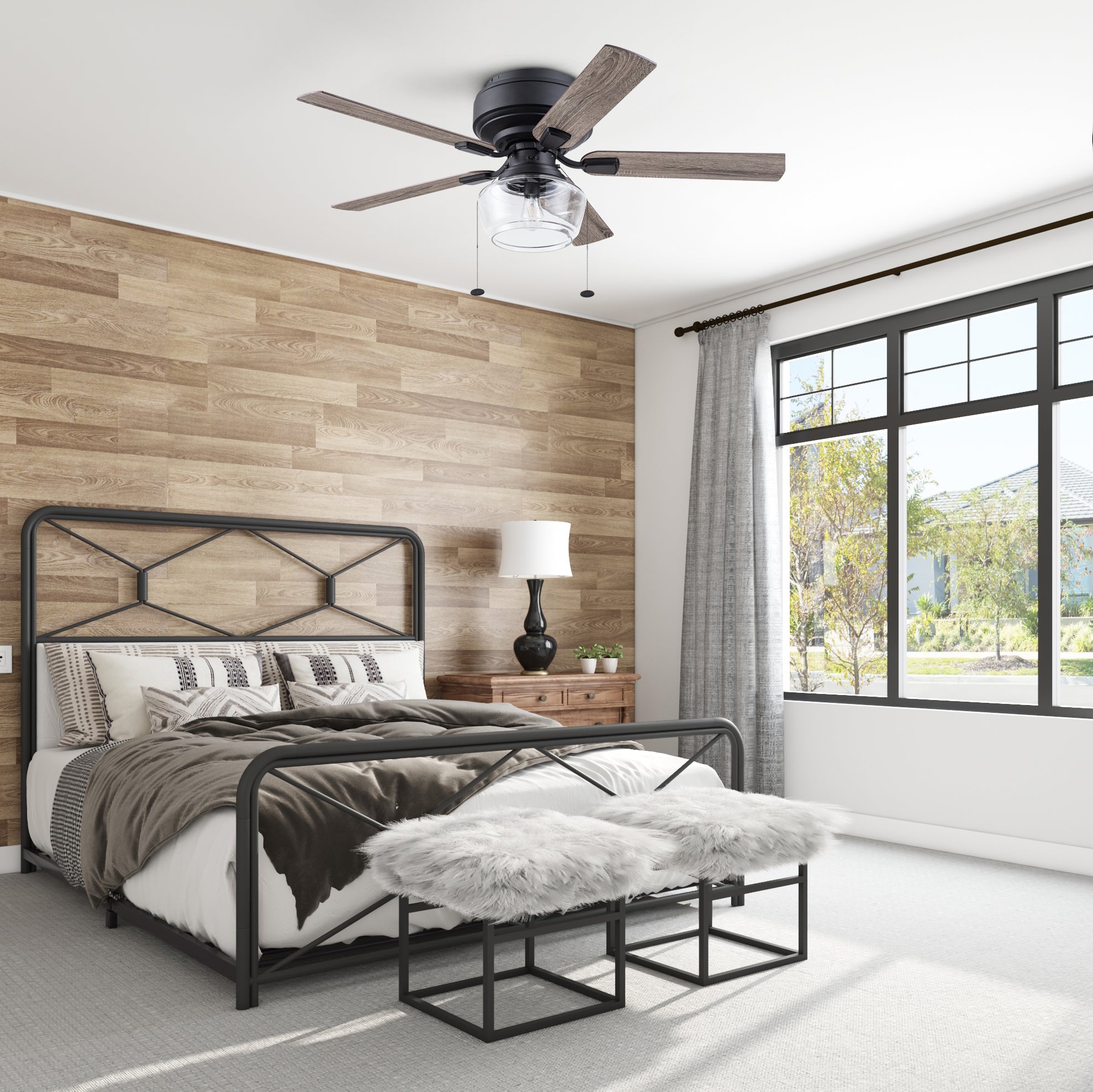52 Inch MaCenna Ceiling Fan with Pull Chain - Matte Black Finish, Quick Attach™ Technology - Perfect for Living Room, Bedroom & Office Cooling