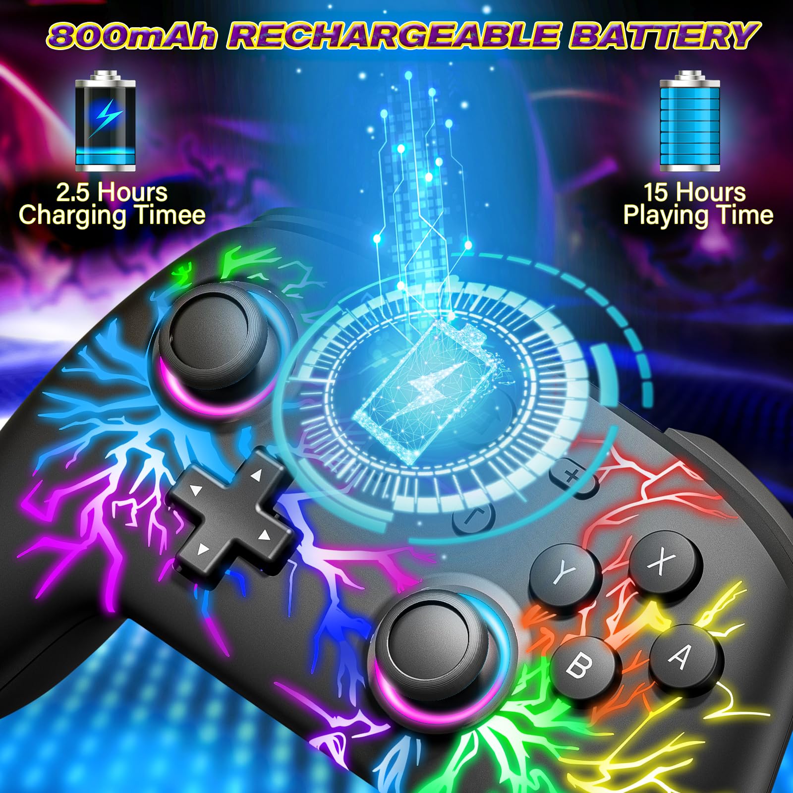 Fanlacy Wireless Switch Controller with LED, 6-Axis Gyro, Adjustable Vibration & Turbo Function - Compatible with Nintendo Switch/OLED/Lite - Perfect for Gaming, Travel & Family Entertainment