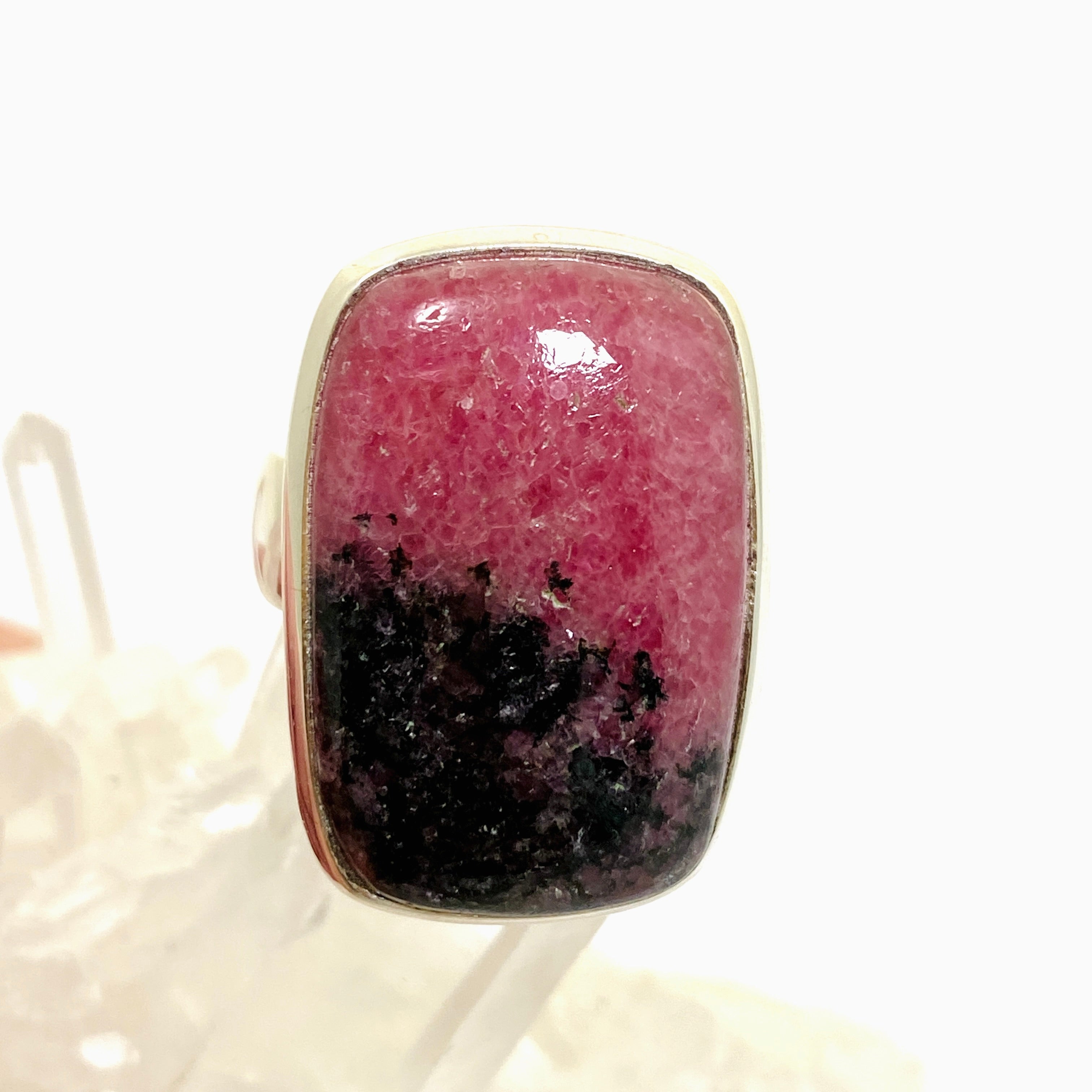 Rhodonite Rectangular Cabochon Ring - Size 10.5 PRGJ896 - Elegant Healing Stone Jewelry for Women, Perfect for Meditation, Energy Balancing & Spiritual Gifts