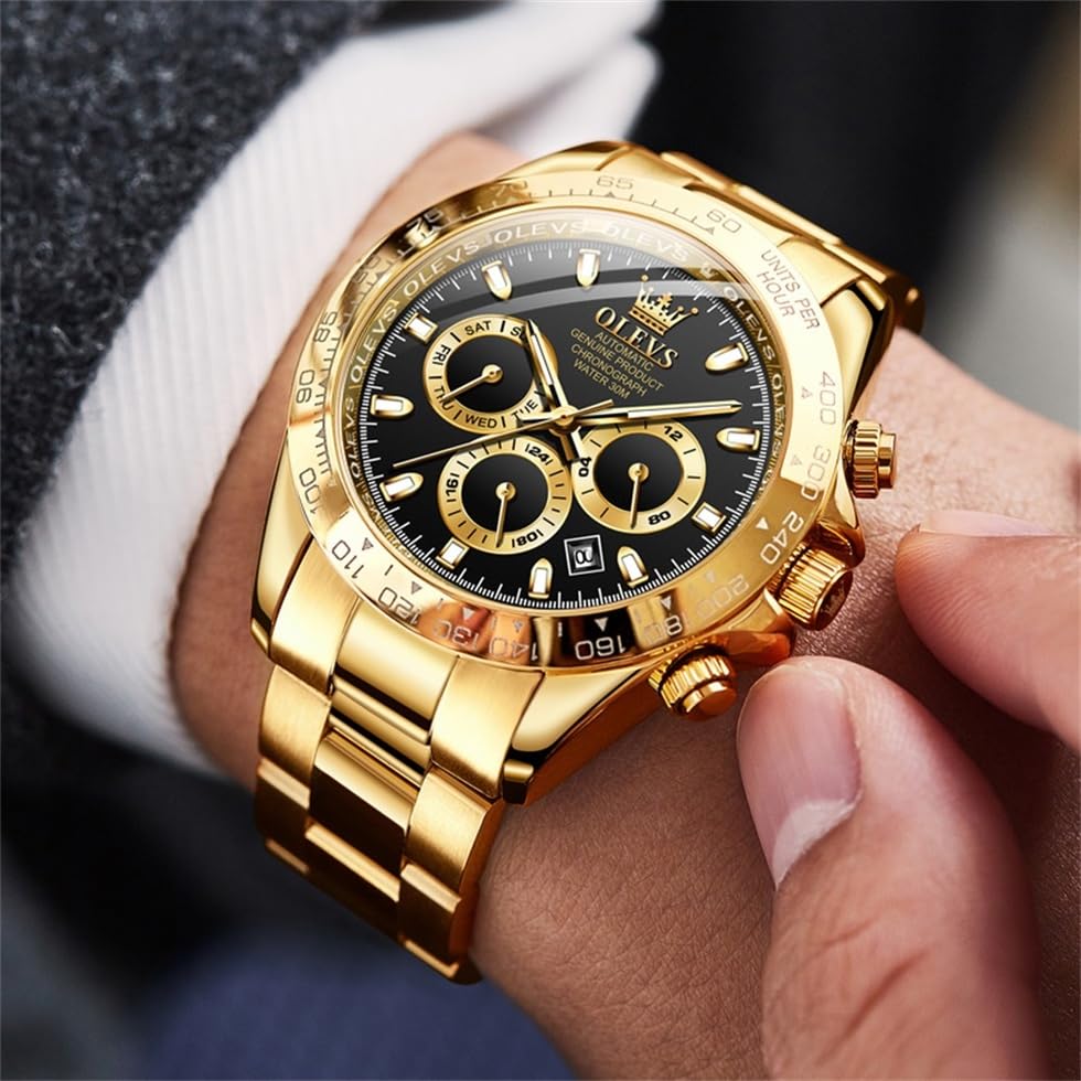 OLEVS Luxury Skeleton Automatic Watch for Men - Diamond Accent Mechanical Self-Winding Wristwatch with Luminous Hands & Waterproof Design - Perfect for Business, Formal Events & Nighttime Wear